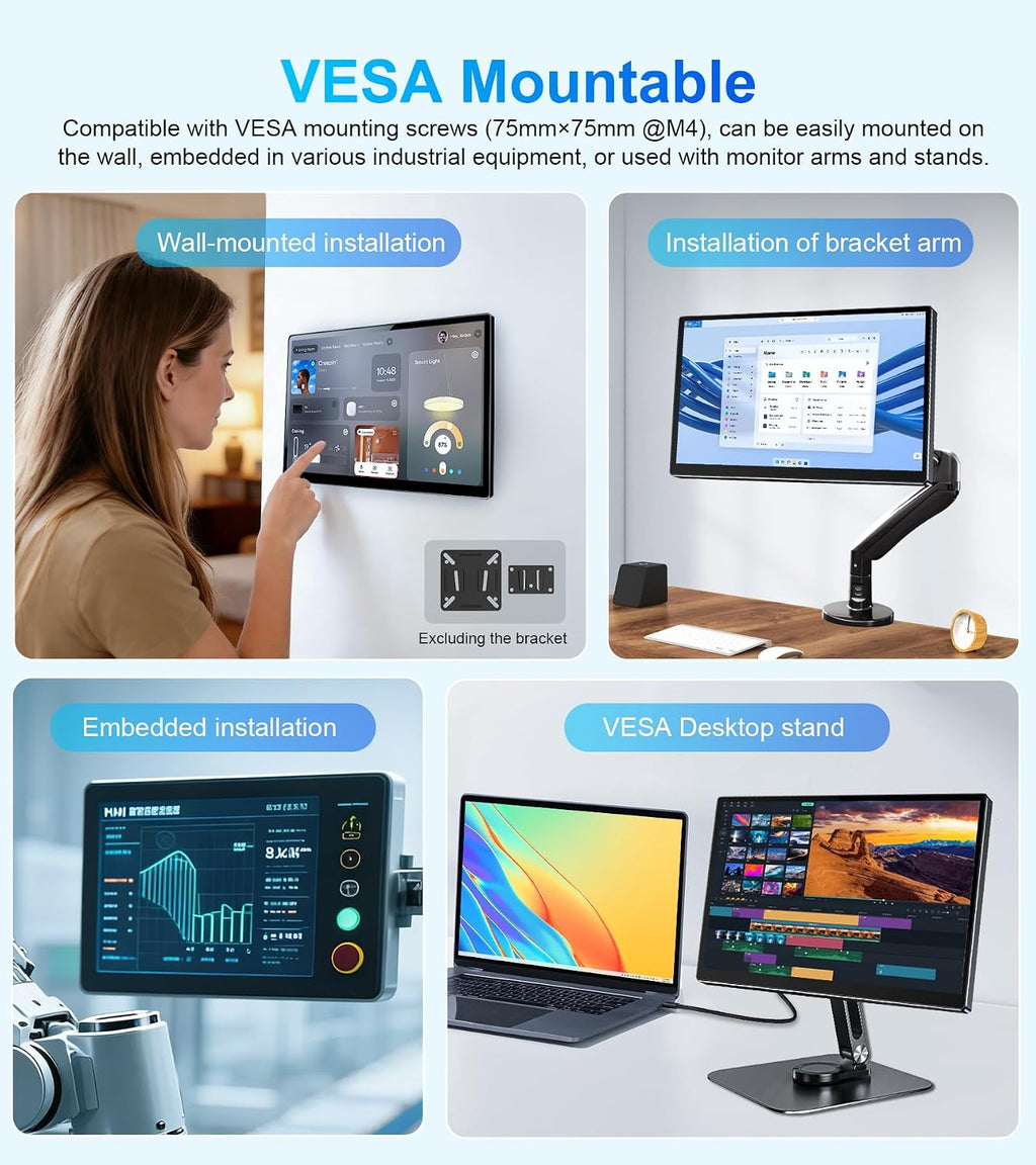 14' Touchscreen Monitor - Equipped with VGA DVI and HDMI VESA Dual-Speaker,1080P IPS 10-Point Industrial Touchscreen Monitor for PC Laptop RPi POS Kiosk Home,Industrial Equipment (Black)