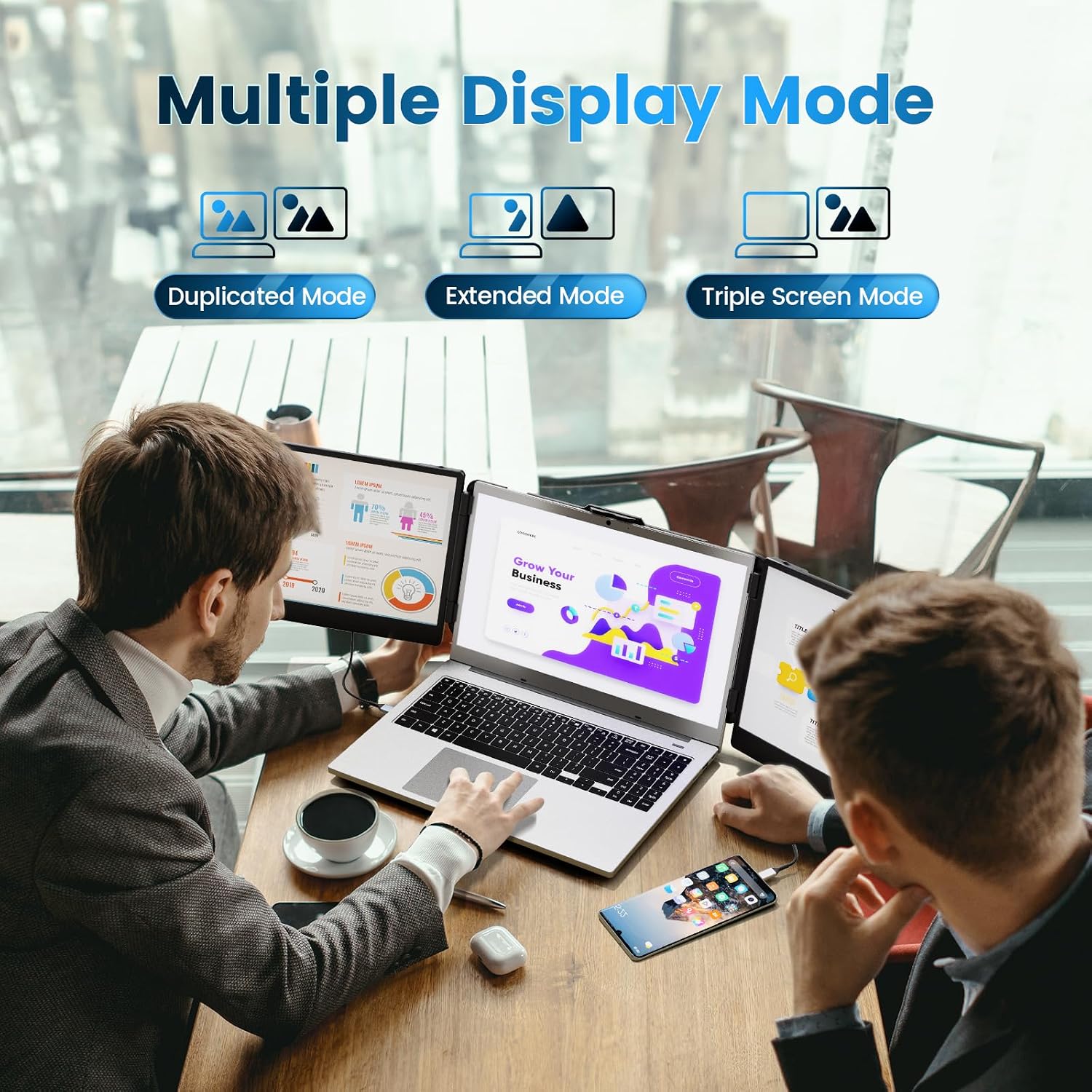 domyfan 14' Laptop Screen Extender, FHD 1080P IPS Triple Portable Monitor for Laptop, HDMI/USB-A/Type-C for Windows, Mac, Android, Chrome, Switch & PS5, Work with 13.3'-17' Laptops