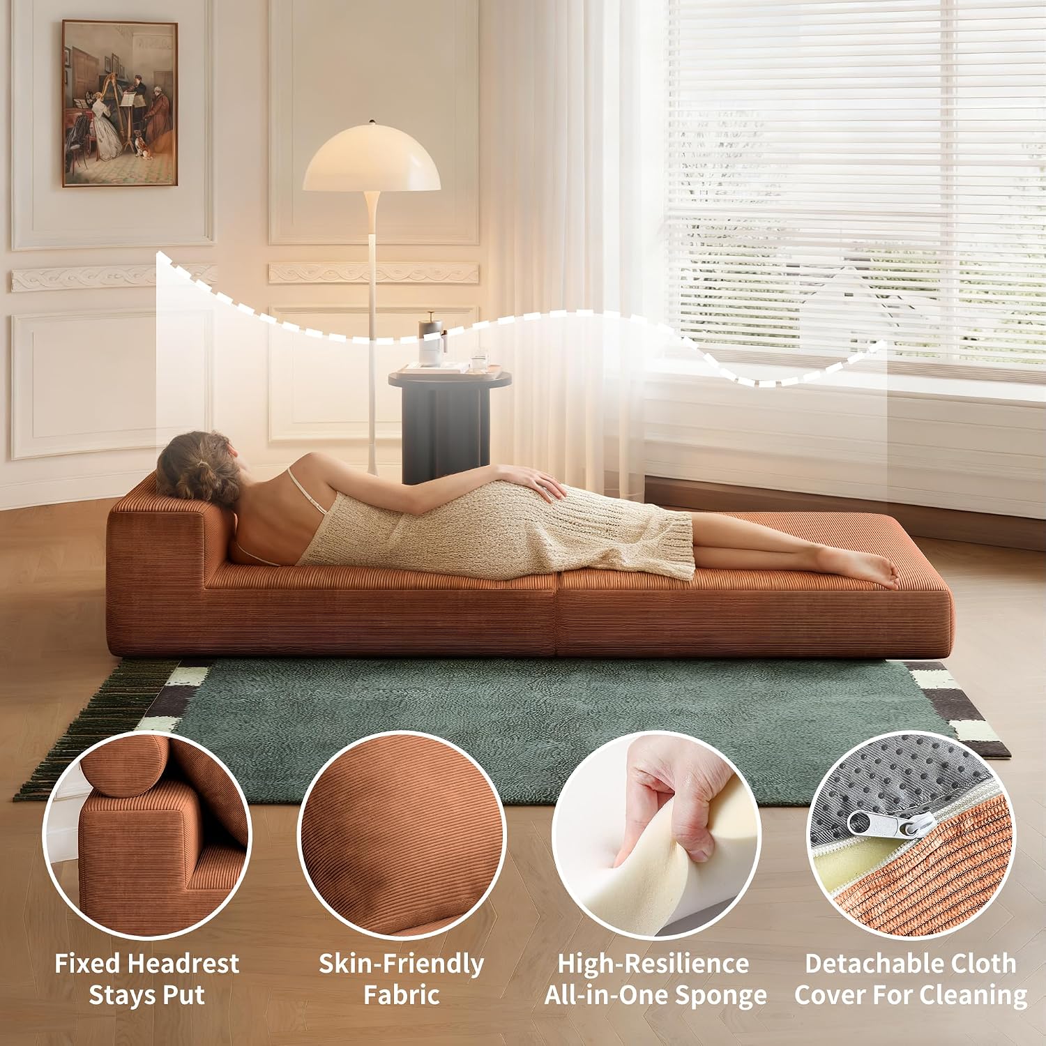 Folding Sofa Bed, 3-in-1 Convertible Sleeper Chair Bed with Pillows, Foldable Floor Couch with High-Density Foam, Futon Small Boneless Couch for Living Room Bedroom Lounge, Single, Brown