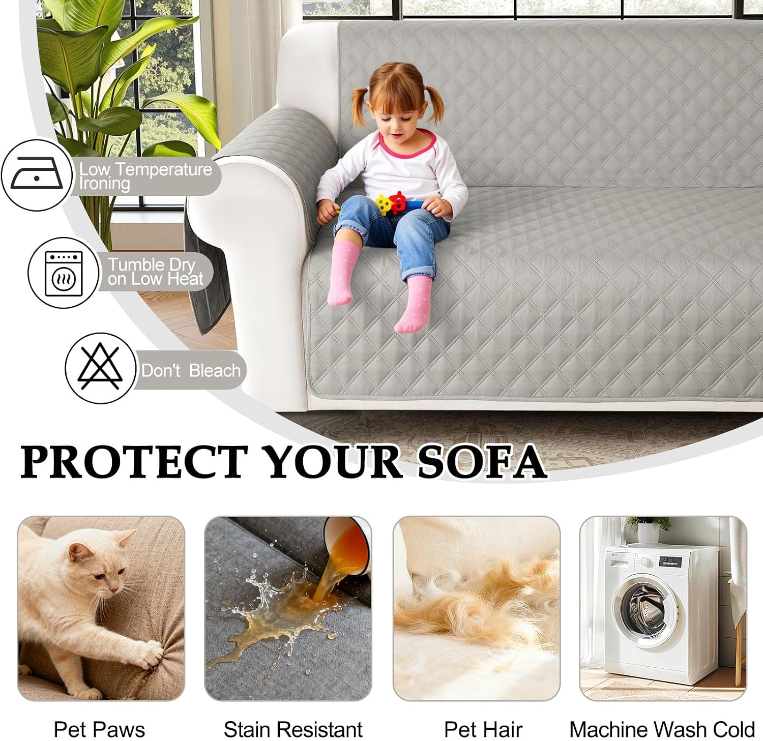 HDCAXKJ Waterproof Sectional Couch Cover L Shaped Sofa Covers Washable Corner Sectional Slipcovers Dog Pet Proof U Shape Furniture Protector with Upgraded Anti Slip Strips (X-Large, Light Grey)