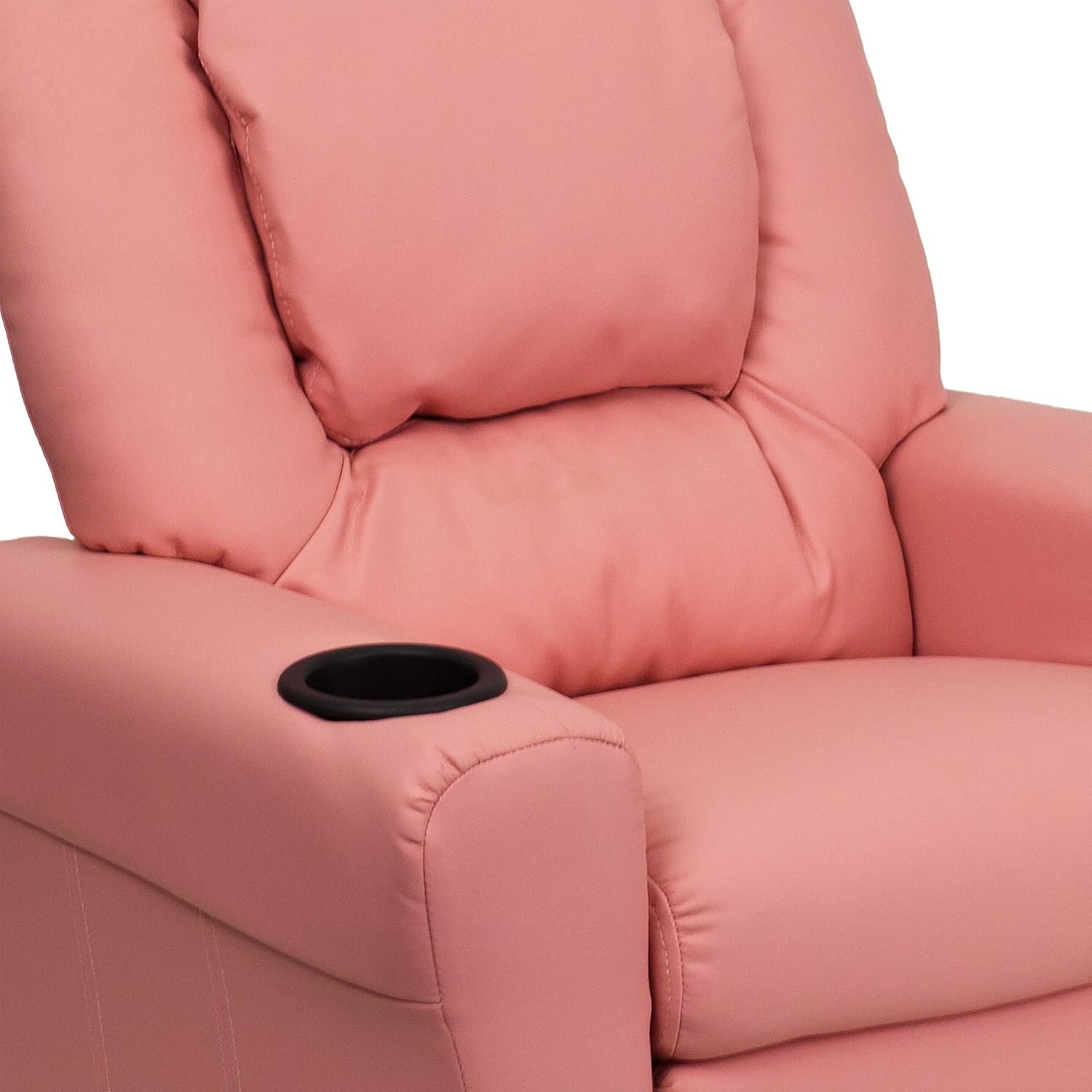 EMMA + OLIVER Pink Vinyl Kids Recliner with Cup Holder and Headrest