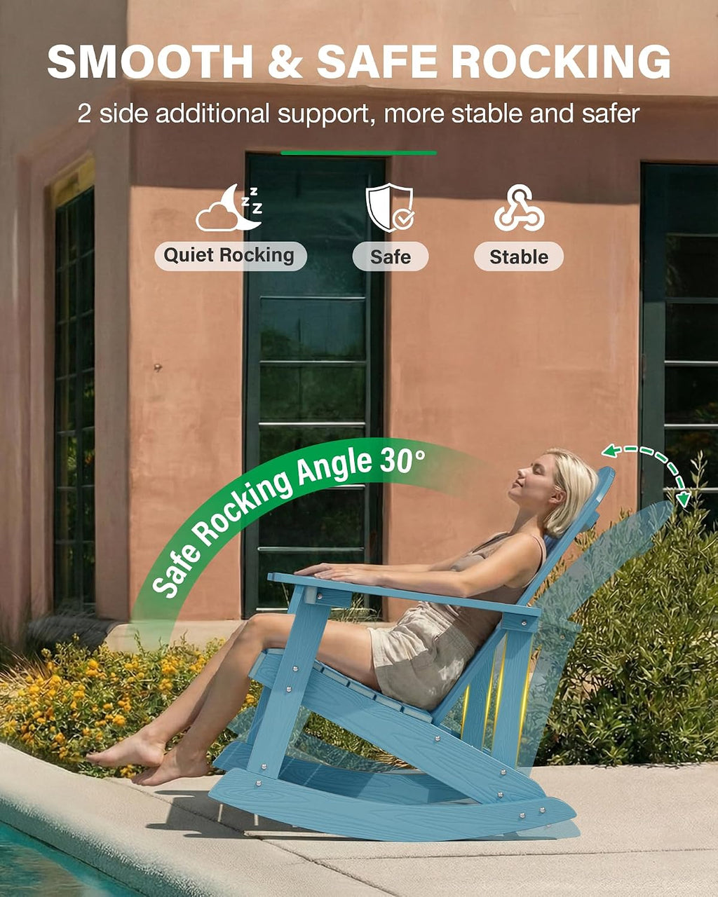 YEFU Outdoor Rocking Chair Set of 2,Adirondack Rocking Chair,Patio Rocker Chair with Wide Back,Oversized Rocker Chair Look Like Real Wood, for Lawn, Porch, Backyard, Indoor and Garden(Blue)