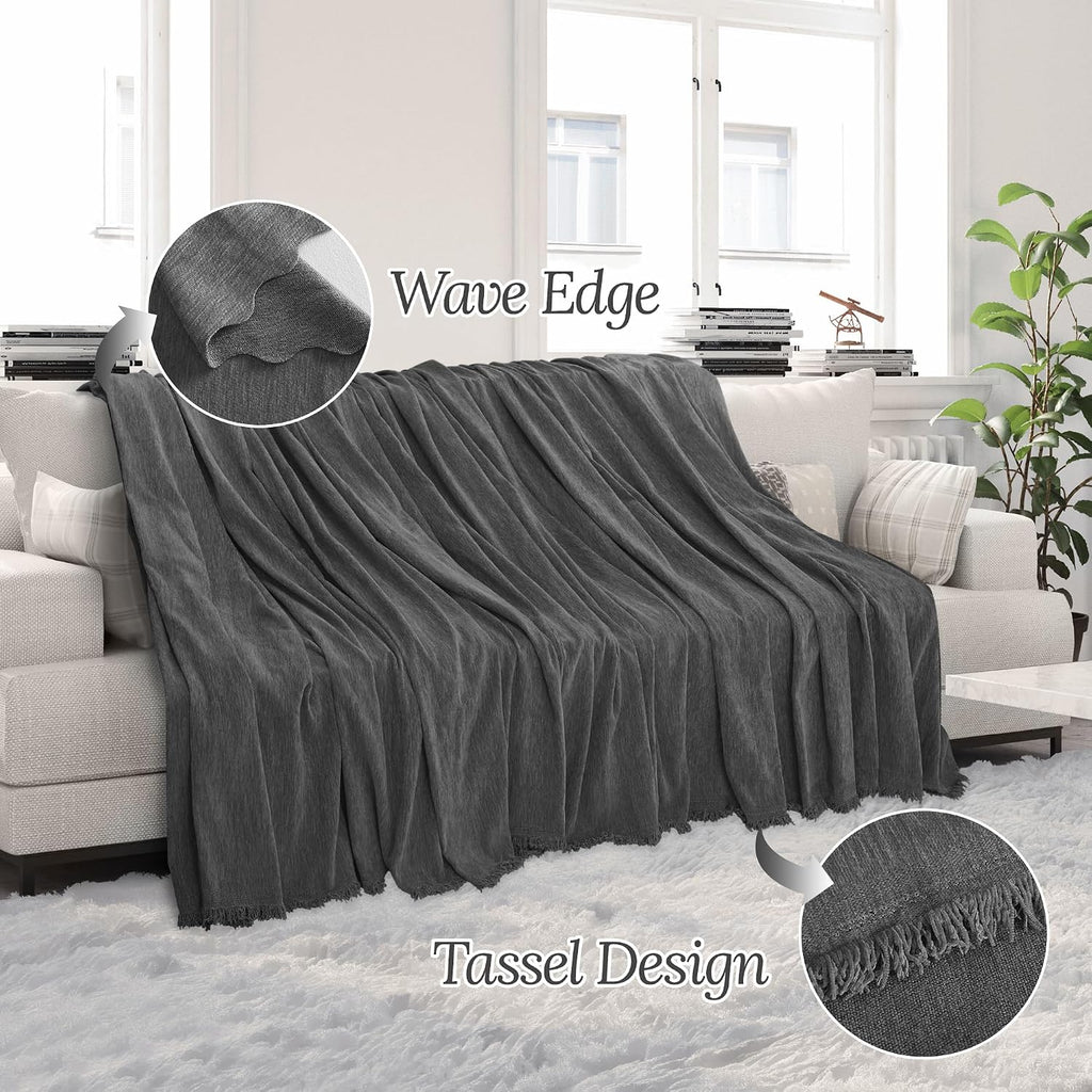 HDCAXKJ Corner Sectional Couch Covers for Dogs L Shape Sofa Cover with Tassel Chenille Super Soft Non Slip U Shaped Couch Cover Blanket Washable Sectional Slipcover Protector (Dark Gray, 91x276 inch)