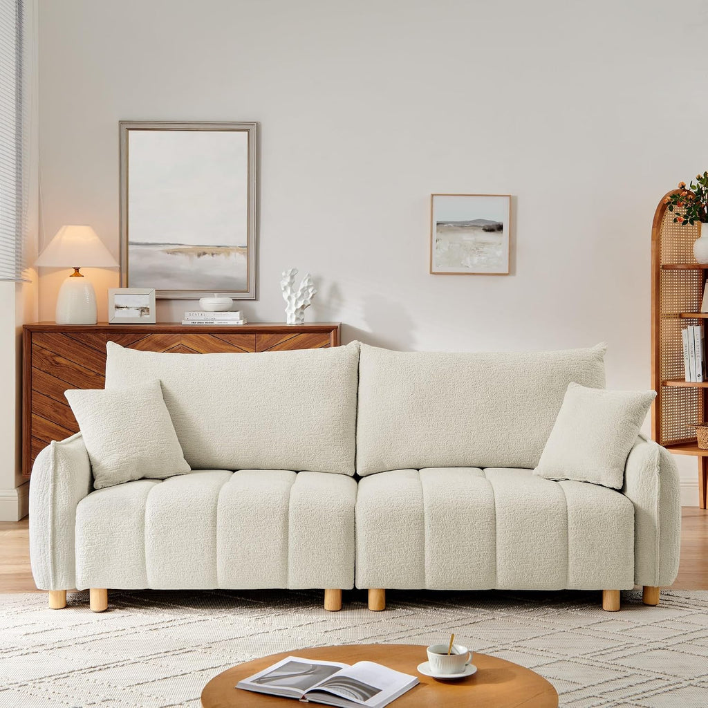 Mofolit Sleeper Sofa Bed Convertible Couch with Storage in Chenille Fabric Loveseat for Living Room Apartment and Small Spaces(Cream)