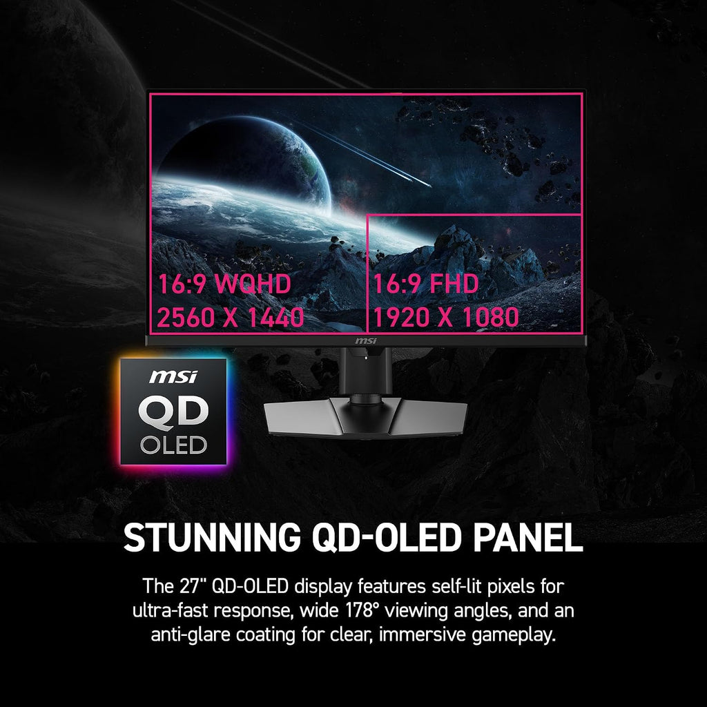 msi MPG 271QR QD-OLED X50 27-Inch WQHD QD-OLED Monitor, 2560 x 1440, 500Hz, 0.03ms, DisplayHDR True Black 500, AMD FreeSync Premium Pro, G-SYNC Compatible, AI Care Sensor, HDMI2.1, DP 2.1, 98W USB-C