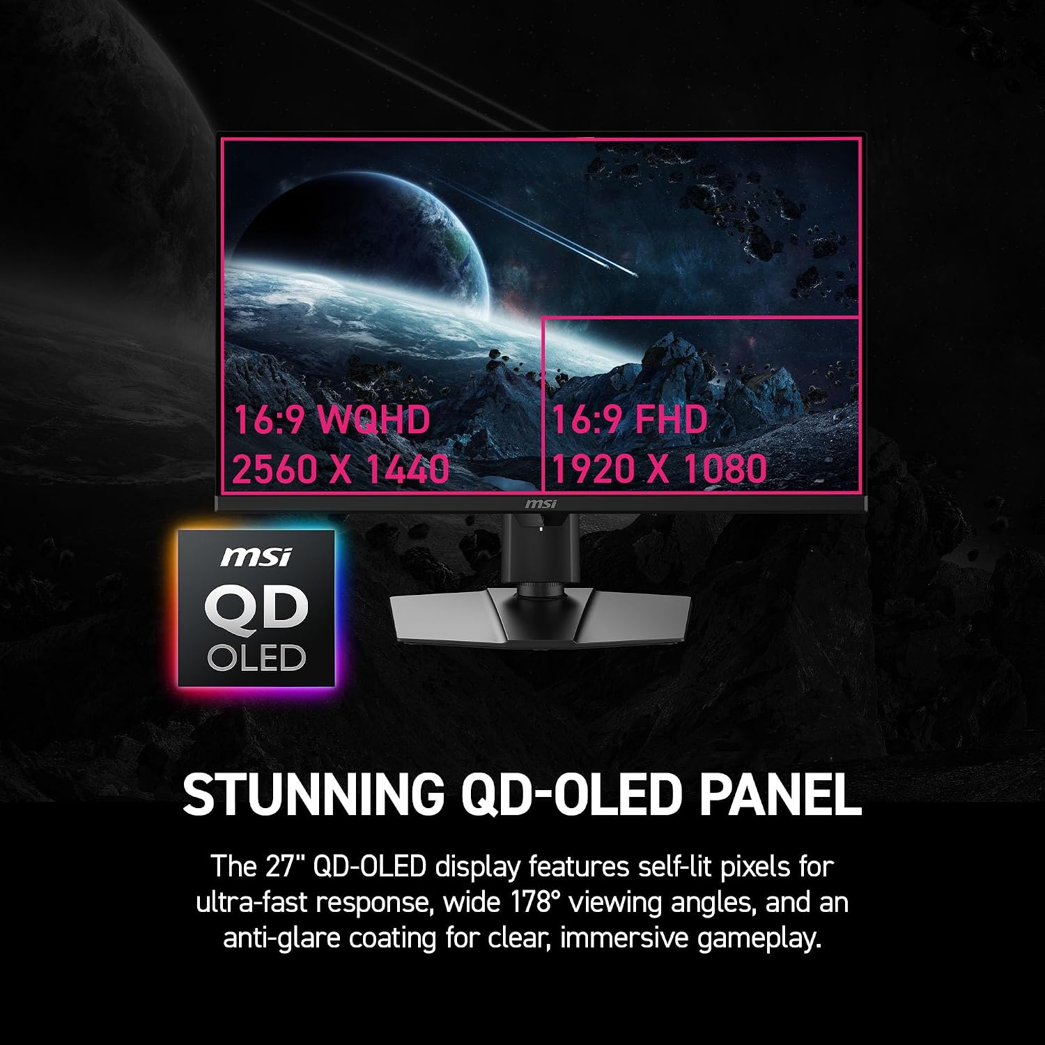 msi MPG 271QR QD-OLED X50 27-Inch WQHD QD-OLED Monitor, 2560 x 1440, 500Hz, 0.03ms, DisplayHDR True Black 500, AMD FreeSync Premium Pro, G-SYNC Compatible, AI Care Sensor, HDMI2.1, DP 2.1, 98W USB-C