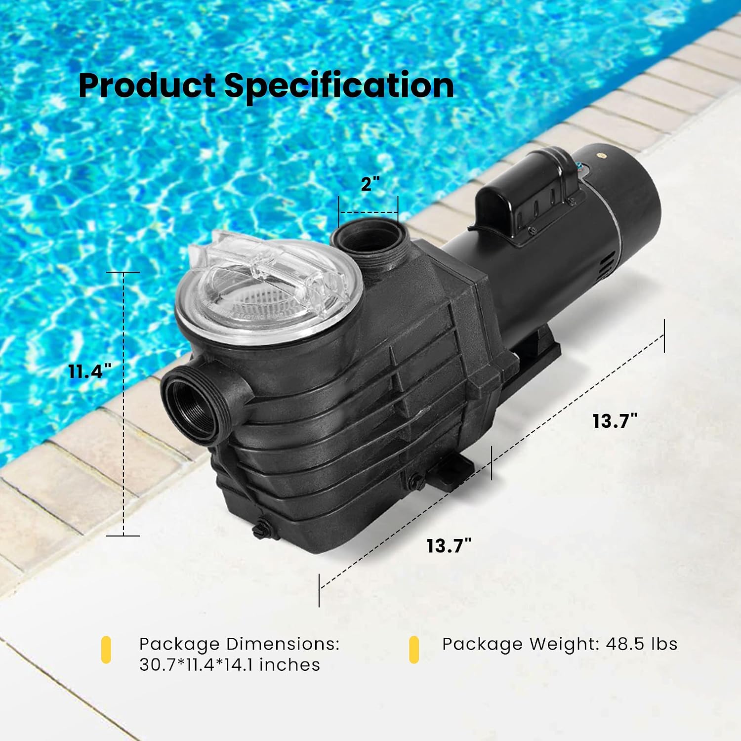 VIVOHOME 2.5HP Dual Voltage Pool Pump, High Lift 78FT Self-Priming, DOE Energy Saving, 1.5' & 2' Connectors w/Strainer Basket for In/Above Ground Pools