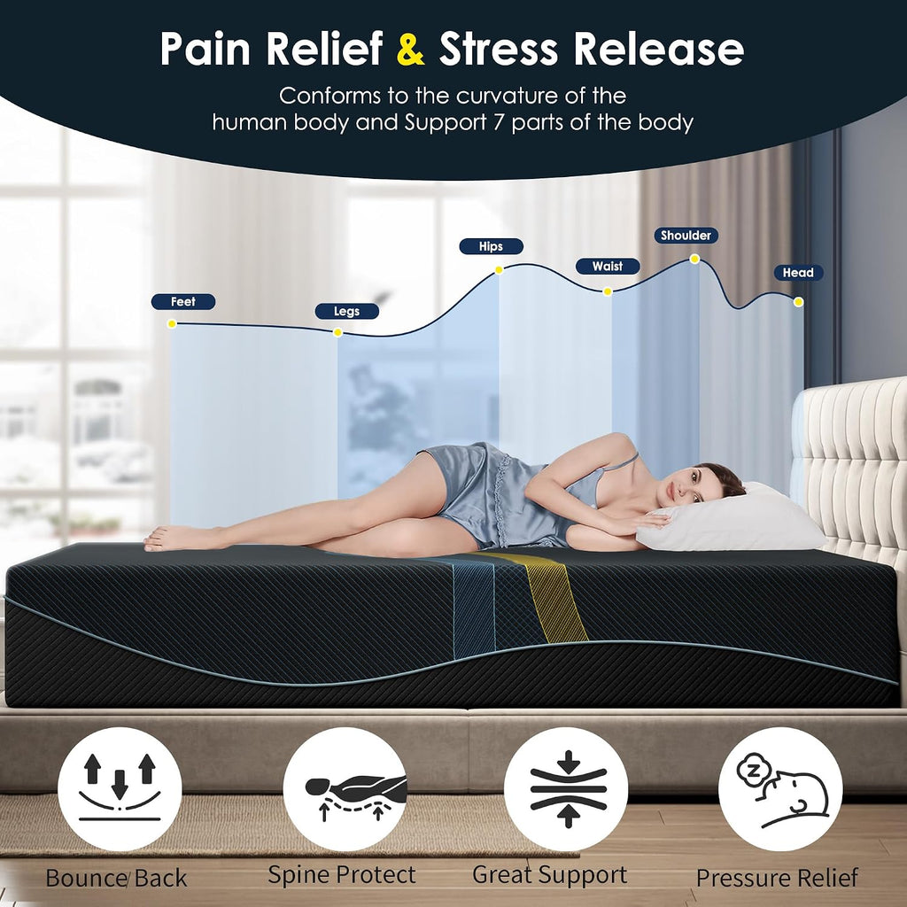 10 inch King Mattress Multi-Layer Memory Foam Mattress - Medium Firmness with Bamboo Charcoal & Green Tea Infusion
