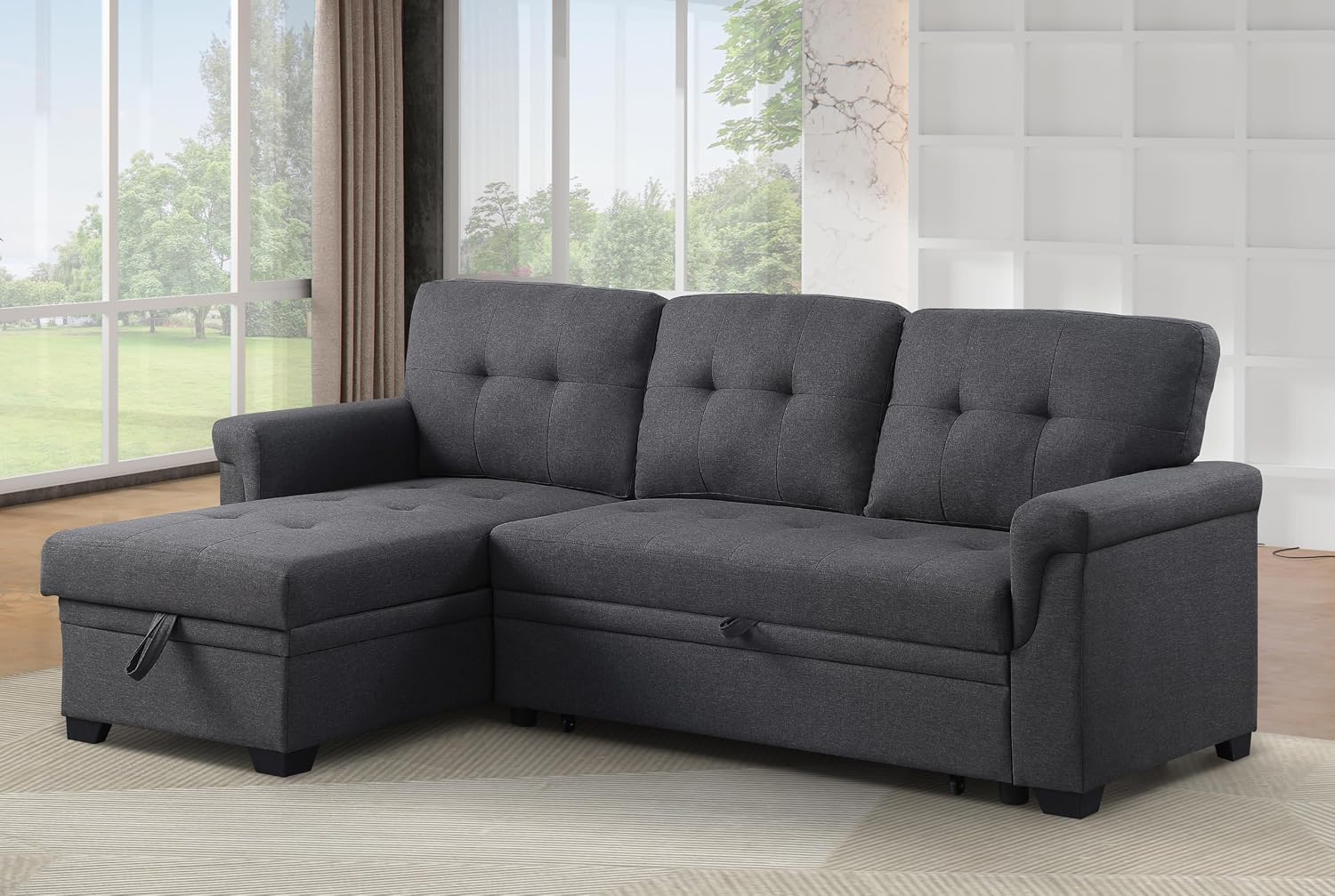 Ball & Cast L-Shape Convertible Sectional Sleeper Sofa Bed,4 in 1 Pull Out Couch with Storage Chaise & Removable Back Cushions,Reversible Sleeper Corner Couch,Pull-Out Sofa Bed for Living Room,Office