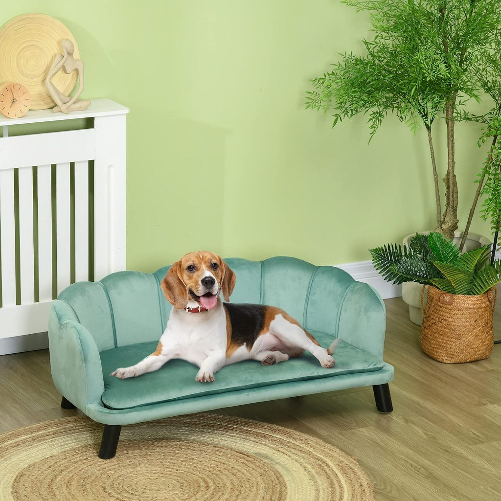 PawHut Velvet Large Dog Couch with Foam Cushion, Soft and Cute Bed with Pearl Design, Sofa for Big and Medium Dogs, Green