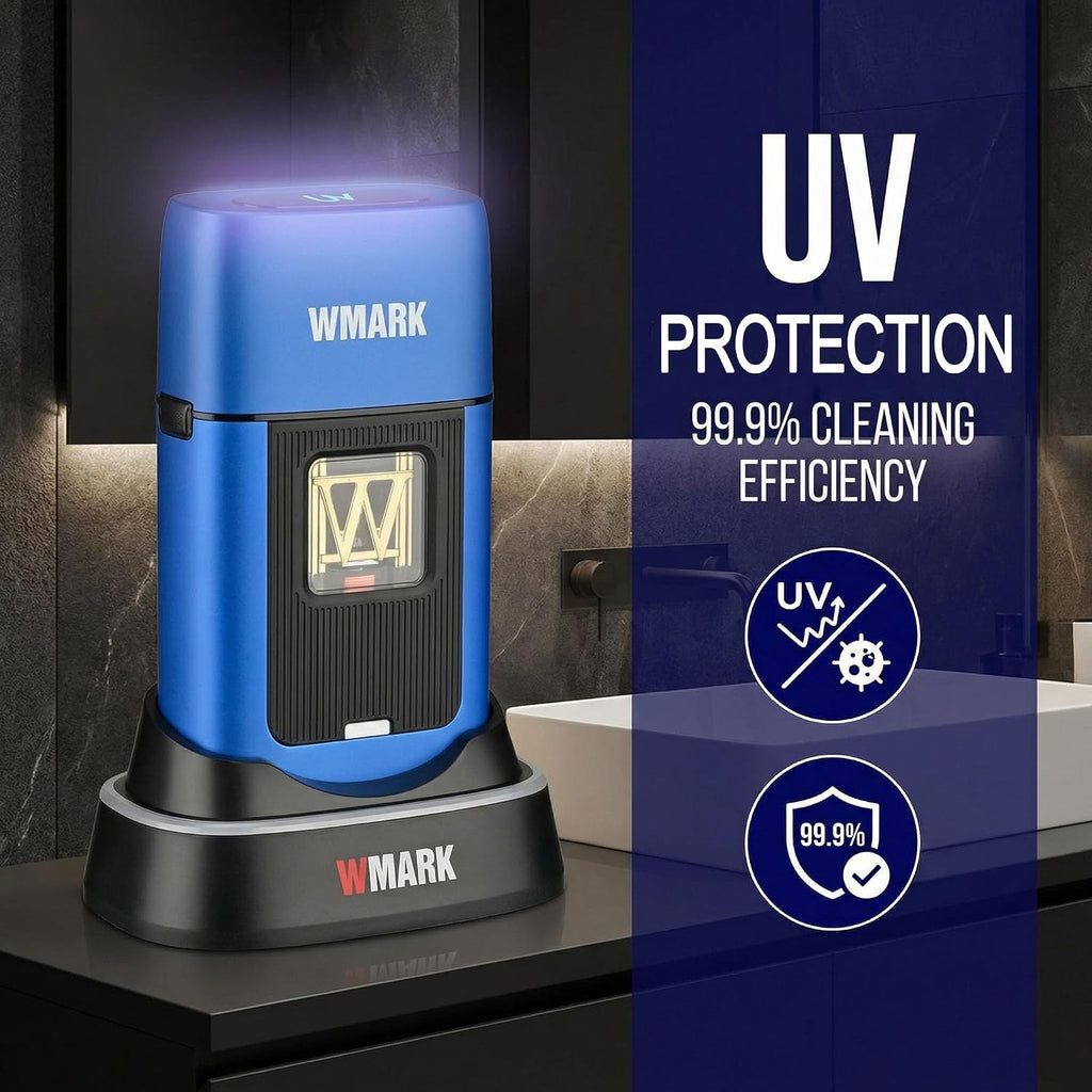 WMARK Electric Foil Shavers for Men Electric Razor for Men Cordless Beard Shaver with UV Protection, Maglev Vector Motor 10000RPM, Blue-Titanium 3-Blade Floating, USB-C Rechargeable NG-XS1 UV