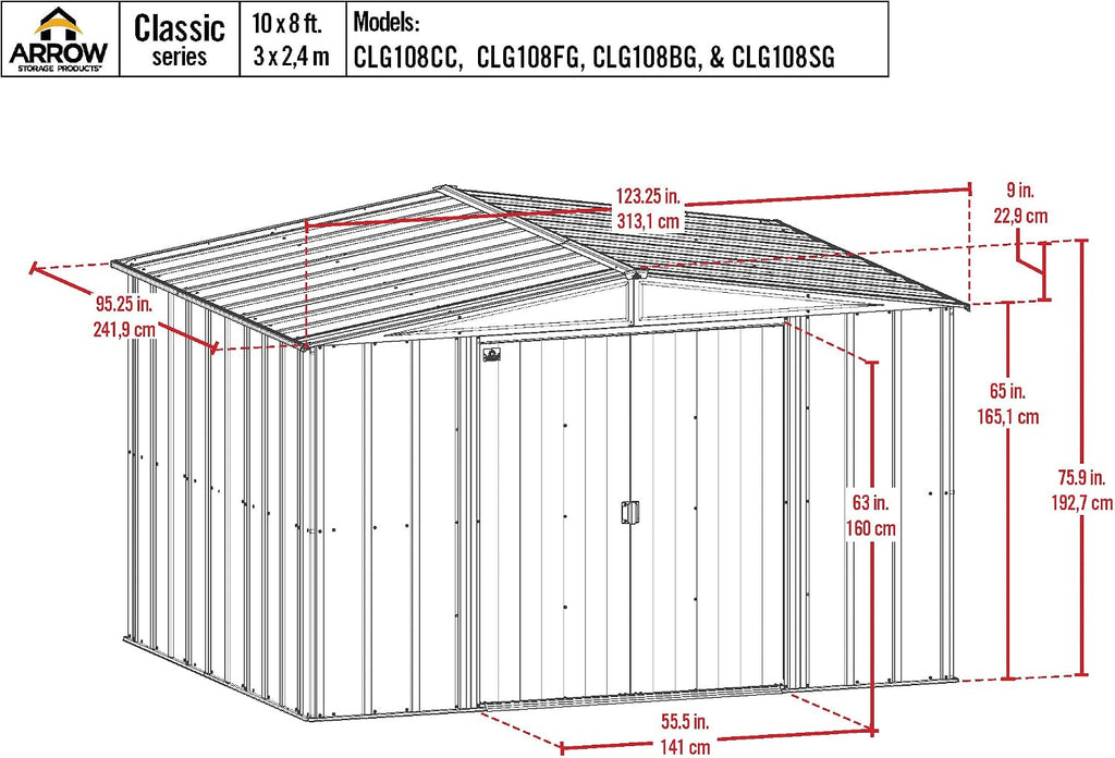 Arrow Classic Steel Storage Shed, 10x8, Charcoal