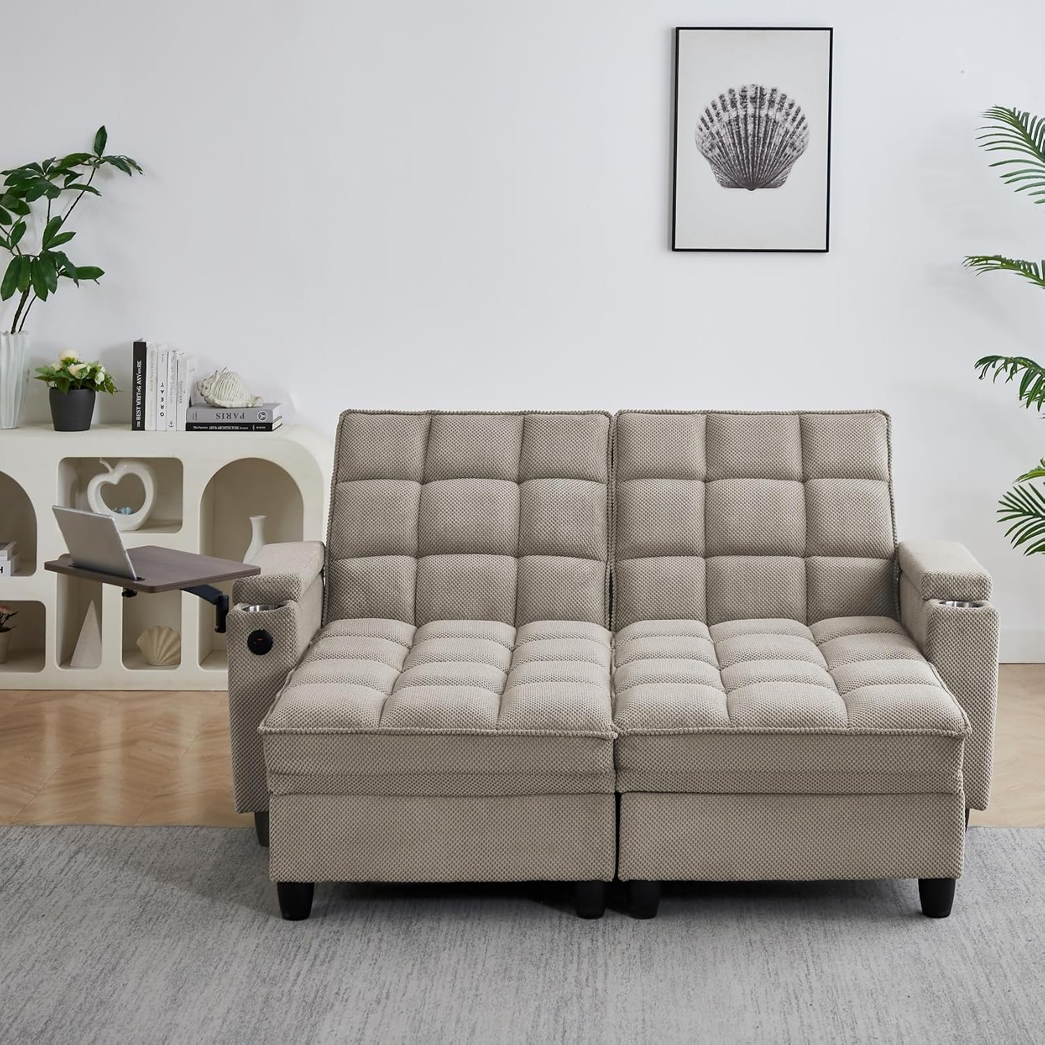 oaaktu Queen Size Sleeper Sofa Couch with Pullout Bed,Convertible Pull Out Adjustable Backrest for Small Spaces,Apartment, Guest Room (1113-khaki)