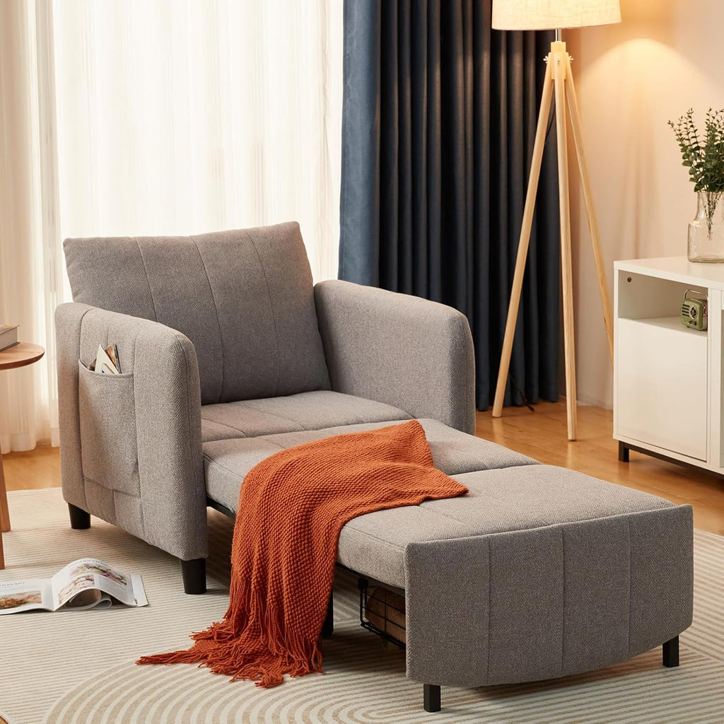 ZZW Sleeper Chair, 84' Extra Long Convertible Chair Bed, Upgraded 3-in-1 to 4-in-1 Pull Out Chair & Single Sofa Bed for Adult, Sleeping Chair for Living Room, Small Space (Light Grey)