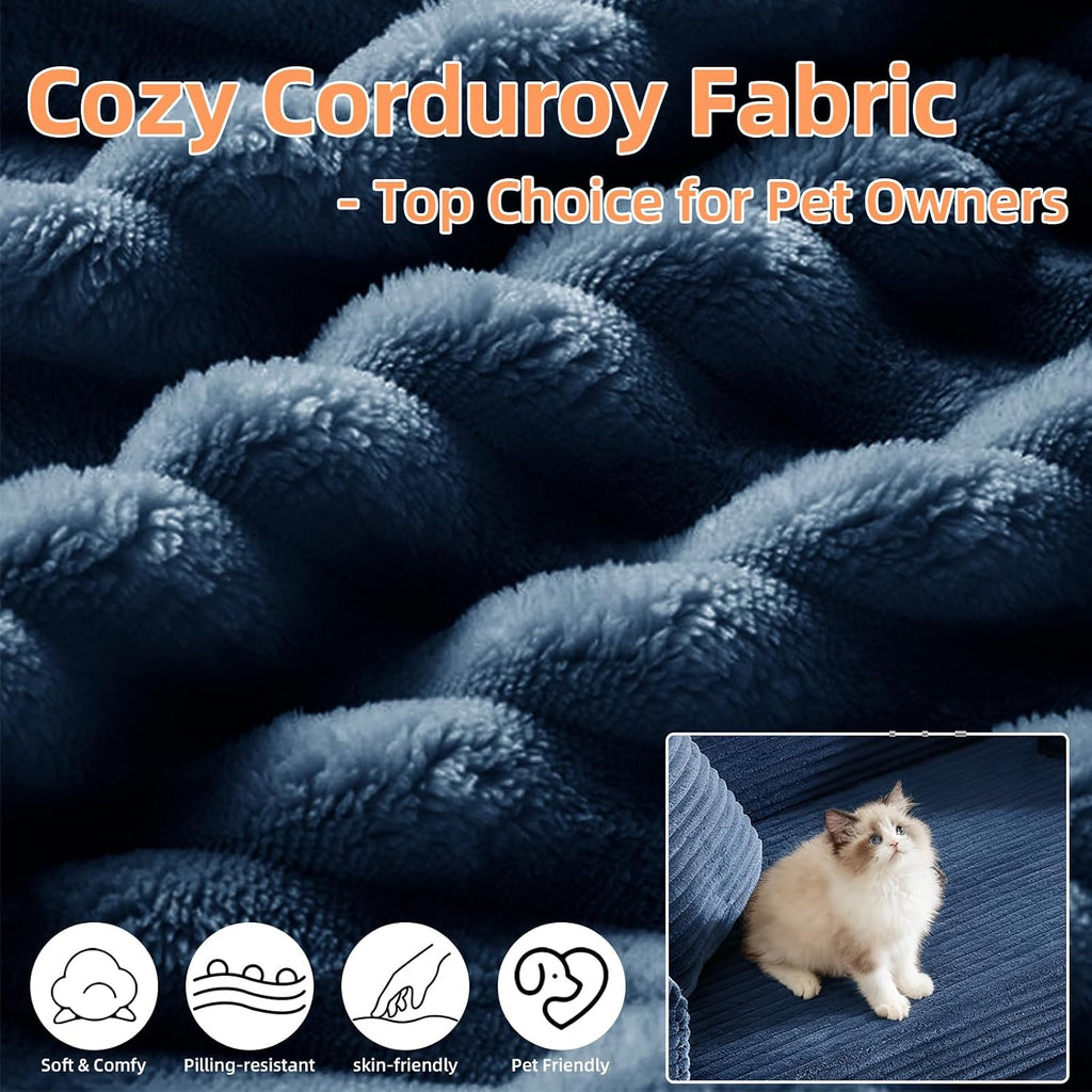 78 Inch Convertible Folding Sleeper Sofa Bed, Fold Out Floor Sofa Couch with Fixed-Shape Frame, Cloud Corduroy Foldable Mattress Couch for Living Room Bedroom (Blue)