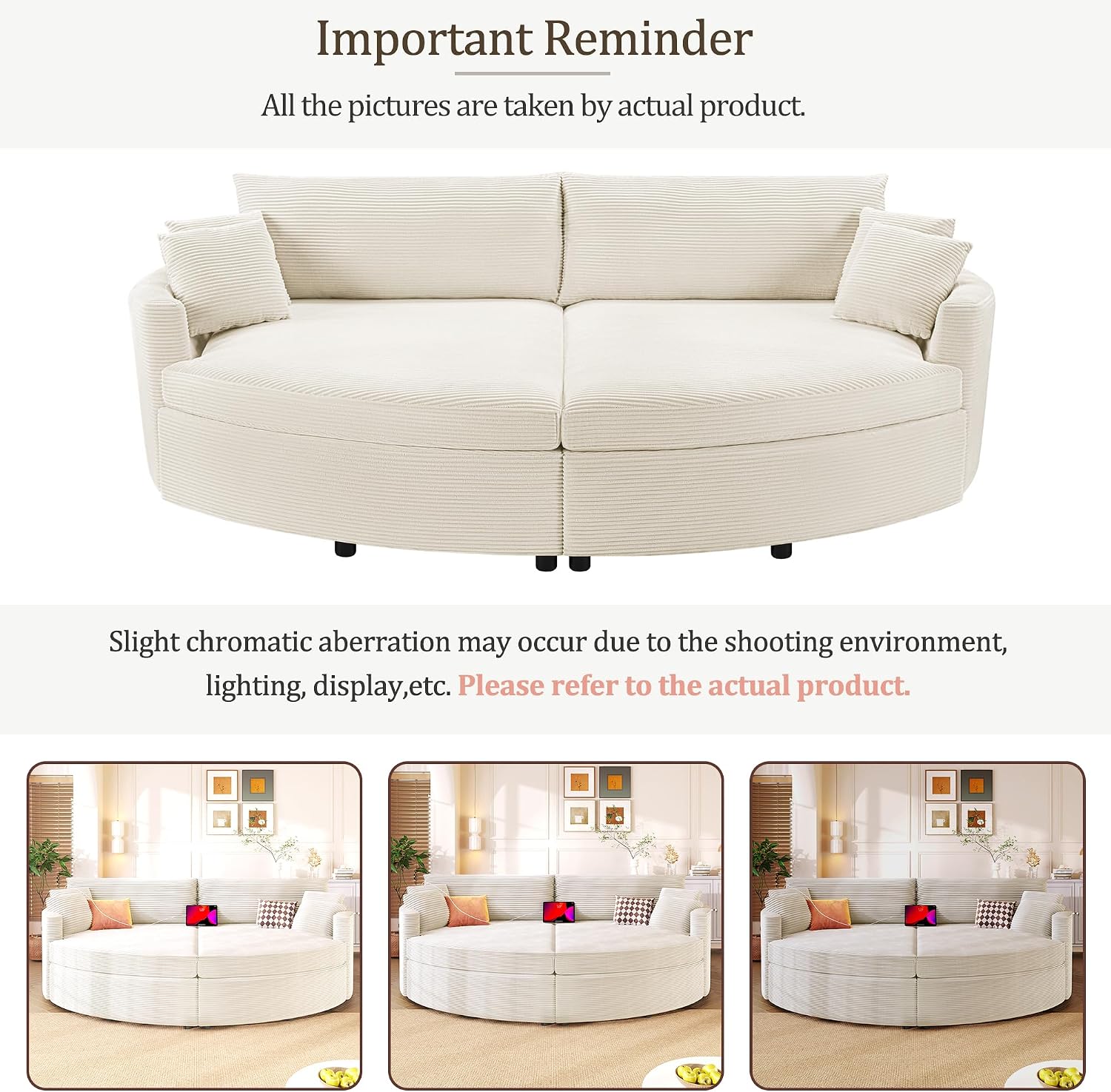 Merax 102.3' Oversized Double Chaise Lounge Indoor, Comfy Corduroy Upholstered Loveseat Sleeper Sofa Bed, Deep Seat Cloud Couch with USB Ports and Throw Pillows for Living Room, Beige