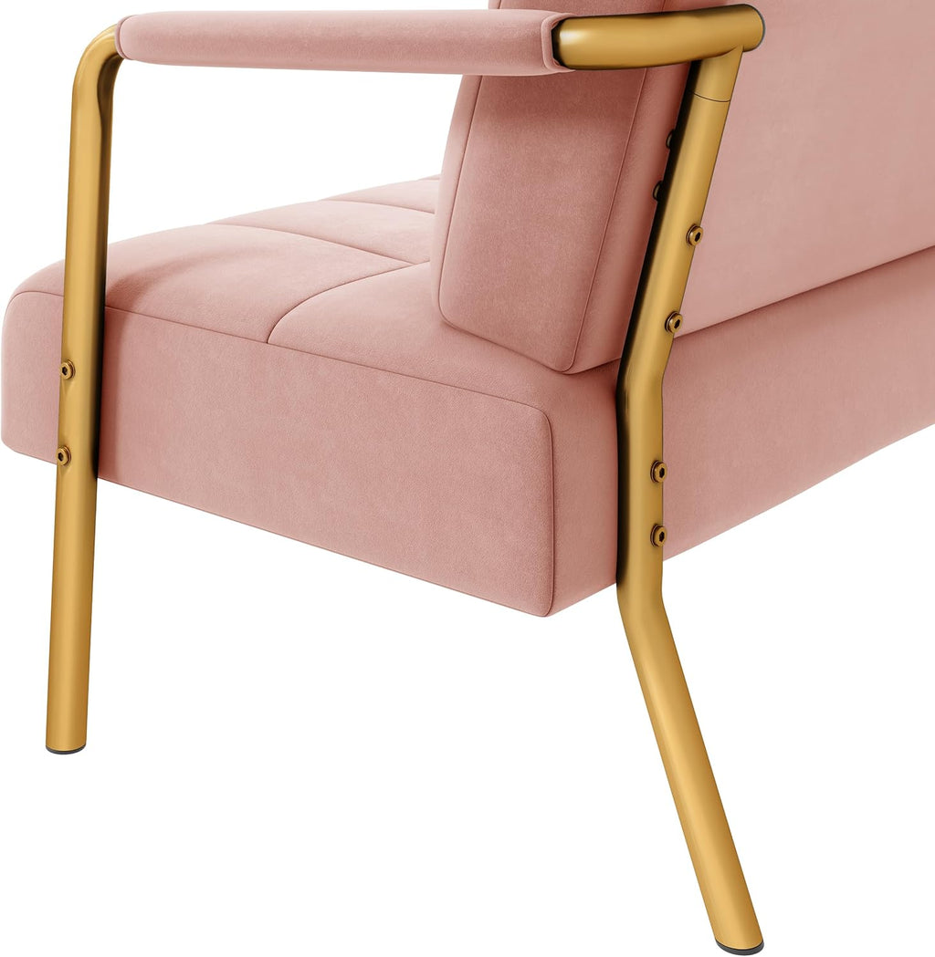 Yaheetech 30' W Modern Sofa Small Sofa Luxurious Velvet Fabric Couch with Gold-Tone Metal Arms and Legs for Living Room, Home Office, Studio Pink