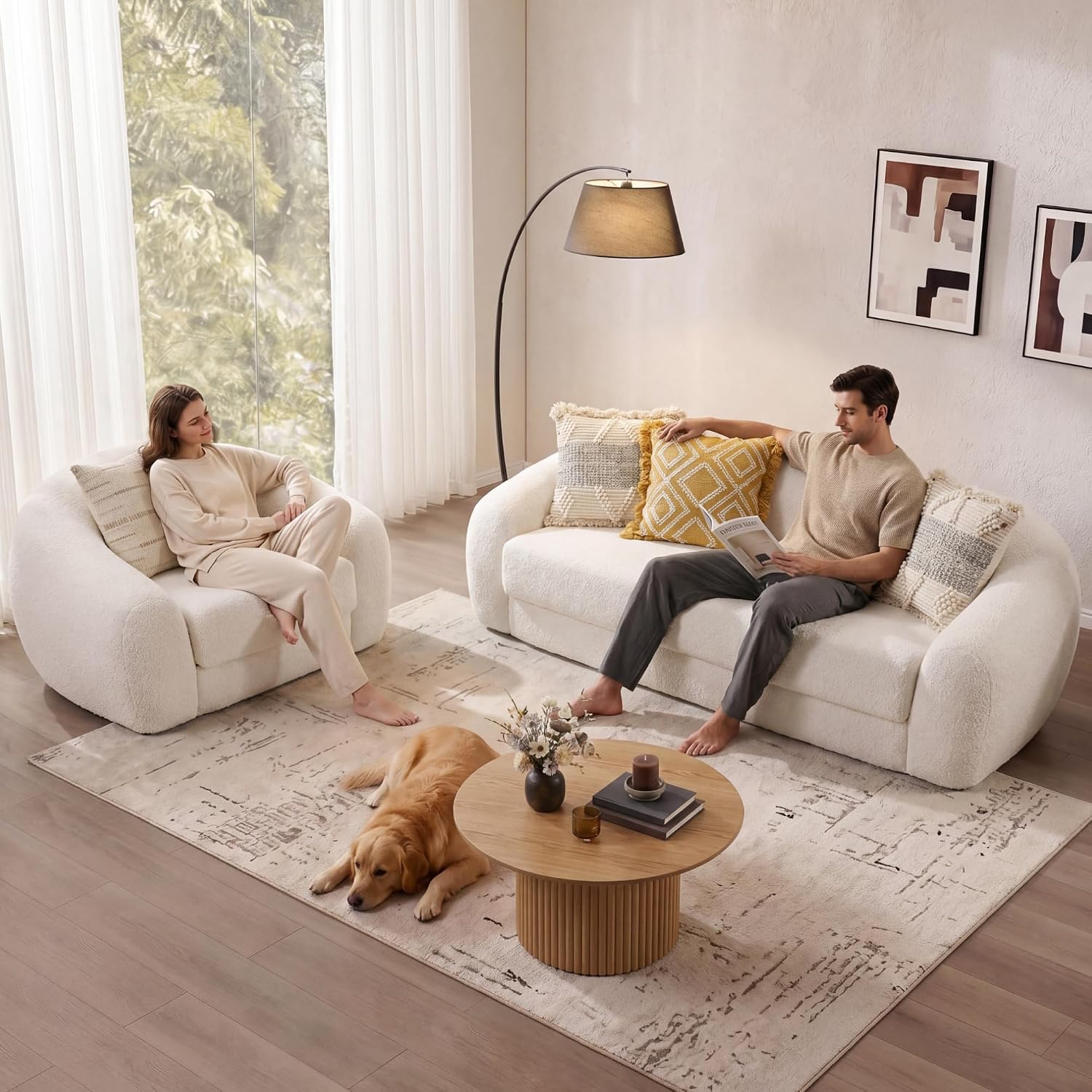 SICOTAS 90.6' Curved Convertible Sofa Couch Bed for Living Room Futon Cloud Boneless Sleeper Sofa Pull Out Floor Couch with Deep Seat Modern 3 Seater Foam Bed No Assembly for Bedroom Apartment, White
