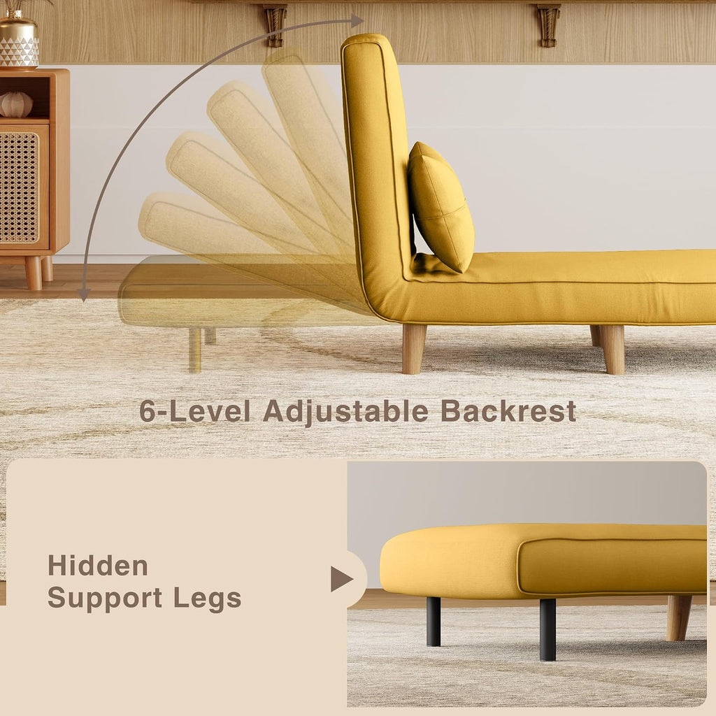 Aiho Futon Sofa Bed, 3-in-1 Convertible Sleeper Chair Bed, Futon Chair with 6-Level Adjustable Backrest and Pillow for Apartment Dorm, Office, Linen Yellow
