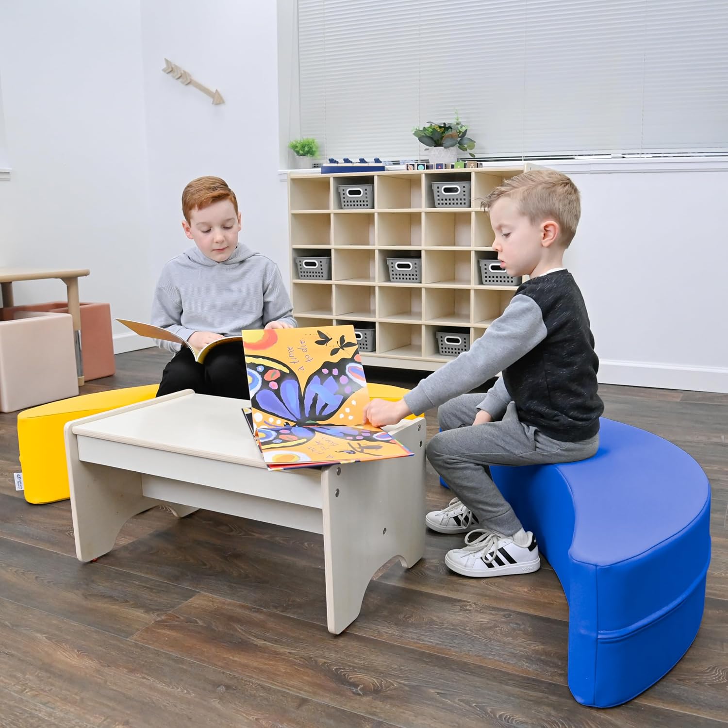 Children's Factory Happy Rocker, Flexible Classroom Seating, Active Seating for Young Learners, Banana Chairs for Kids, Blue