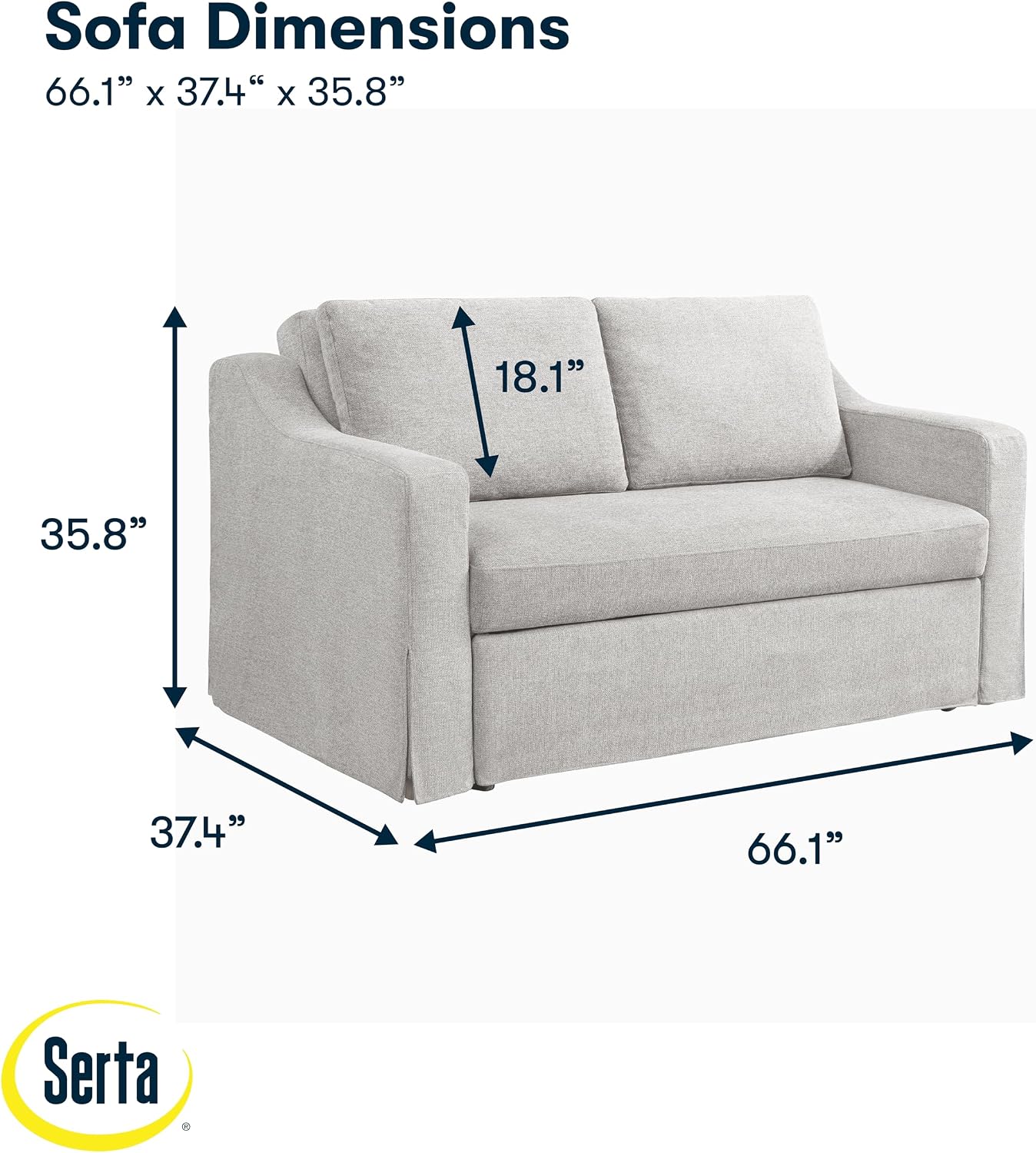 Serta Hawthorne 66.1' Slipcovered Convertible Sleeper Loveseat, Full Size, Dreamcoil Comfort, FingerGuard Pinch Point Protection, Polyester Tweed Fabric, Linen