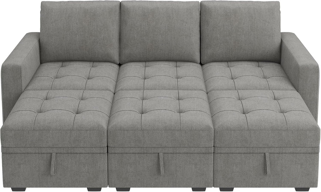 HONBAY Modular Sectional Sleeper Sofa, Sleeper Couch with Storage Seats Oversized Sectional Couches for Living Room,Warm Grey