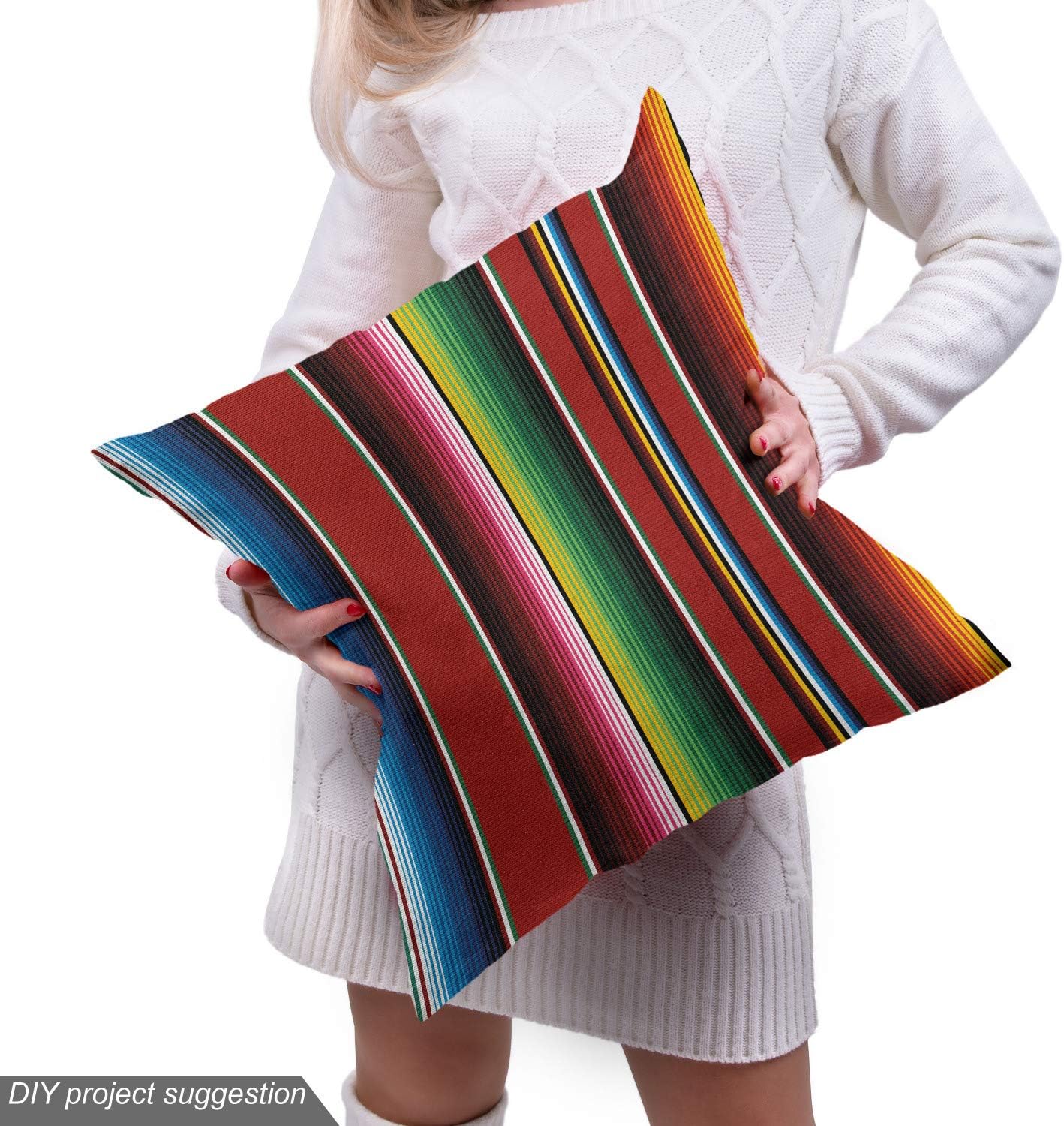 Ambesonne Cinco de Mayo Fabric by The Yard, Mexican Serape Colorful Stripes Vertical Lines Latino Design Illustration, Decorative Fabric for Upholstery and Home Accents, 10 Yards, Maroon Green