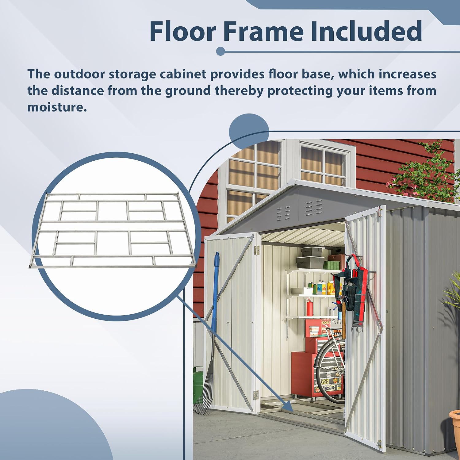 10x8 FT Outdoor Storage Shed with Lockable Double Doors, Aluminum Frame, Weatherproof with Frame Floor, Metal Tool Shed for Garden, Backyard, Patio, and Equipment Storage