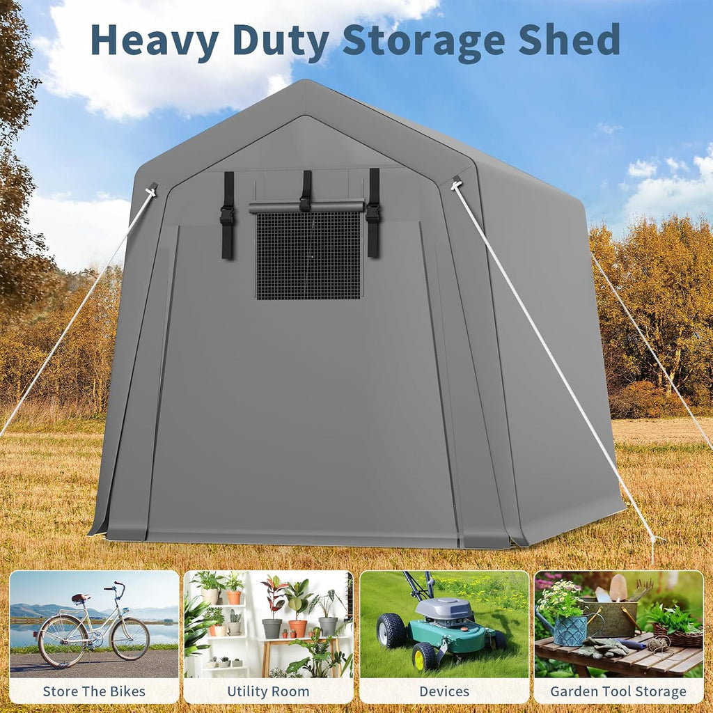 6x6FT Portable Outdoor Garage, Waterproof & UV-Resistant Portable Storage Shed with 2 Roll-Up Doors, Carport Tent for Motorcycle, Bike, and Tools