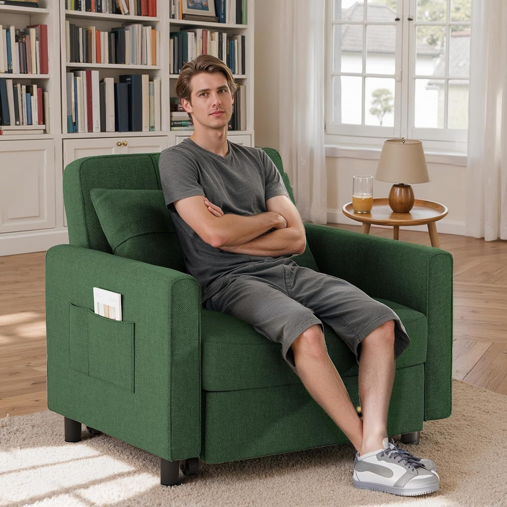 Gizoon Sofa Bed Chair 3 in 1 Convertible, Pullout Single Sleeper Chair Bed with Adjustable Backrest, Spacious Multifunctional Sofa Couches for Living Room, Bedroom, Apartment
