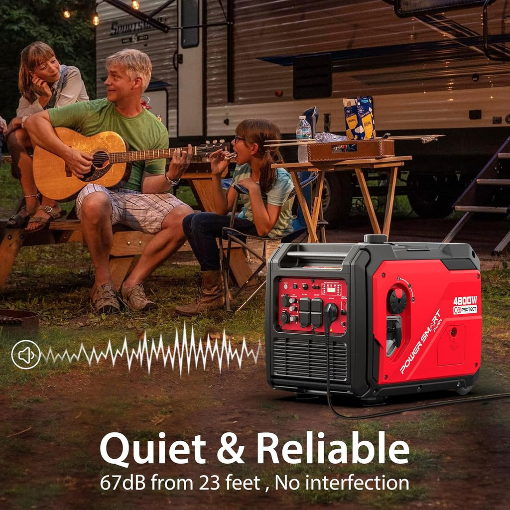 PowerSmart 4800W Portable Inverter Generator, Gas Powered Quiet Inverter Generator with Electric Start & CO Alarm, 223cc Engine Eco-Mode RV Ready for Home Backup, Camping, Tailgating