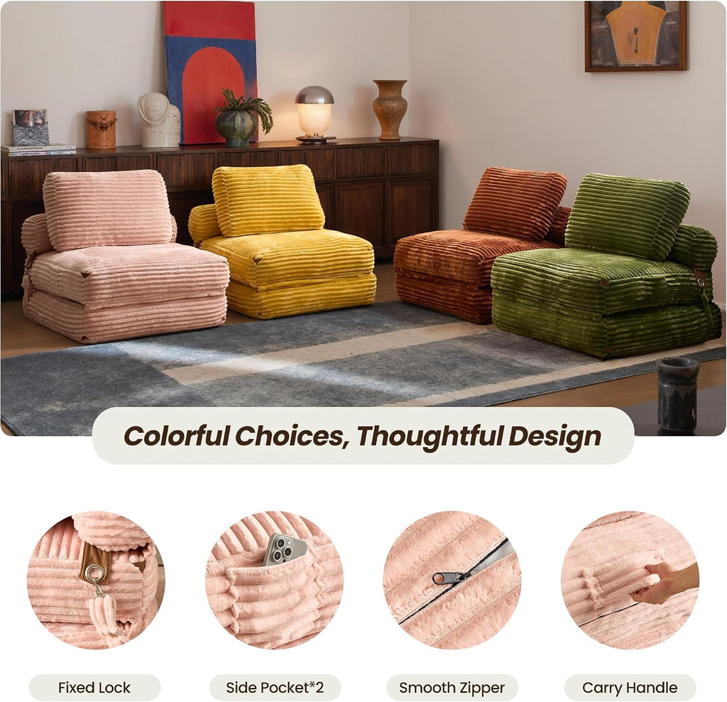 ovios Folding Sofa Bed, Foldable Sleeper Chair Floor Futon, Comfy Portable Convertible Fold Out Lounge Chairs for Living Room Bedroom, Pink