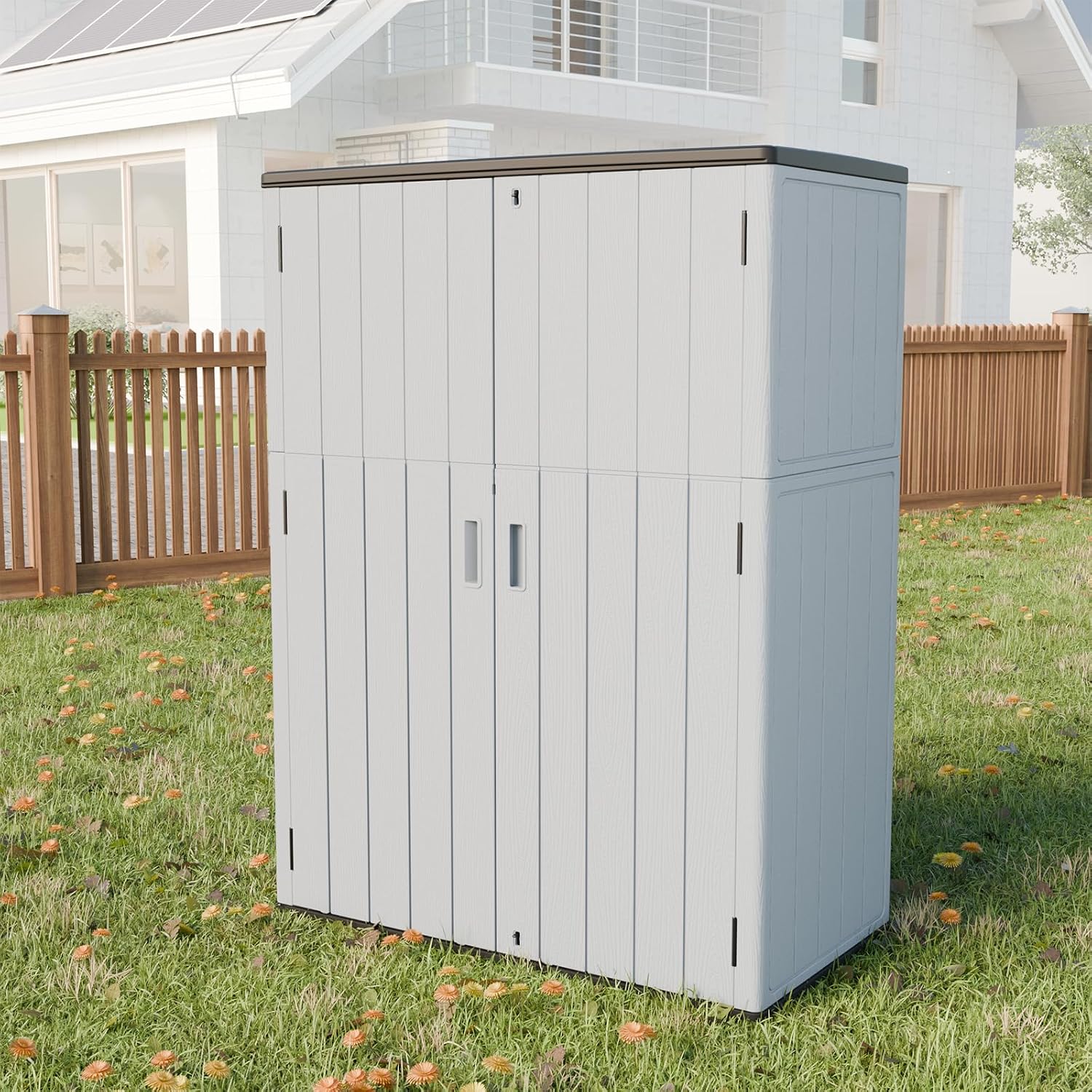 HOMSPARK Outdoor Storage Shed 57 Cu.Ft, All-Weather Resistant Resin Garden Sheds & Outdoor Storage Clearance with Floor, Double-Layer Plastic Tool Sheds for Patio, Garden & Lawn (Light Gray)