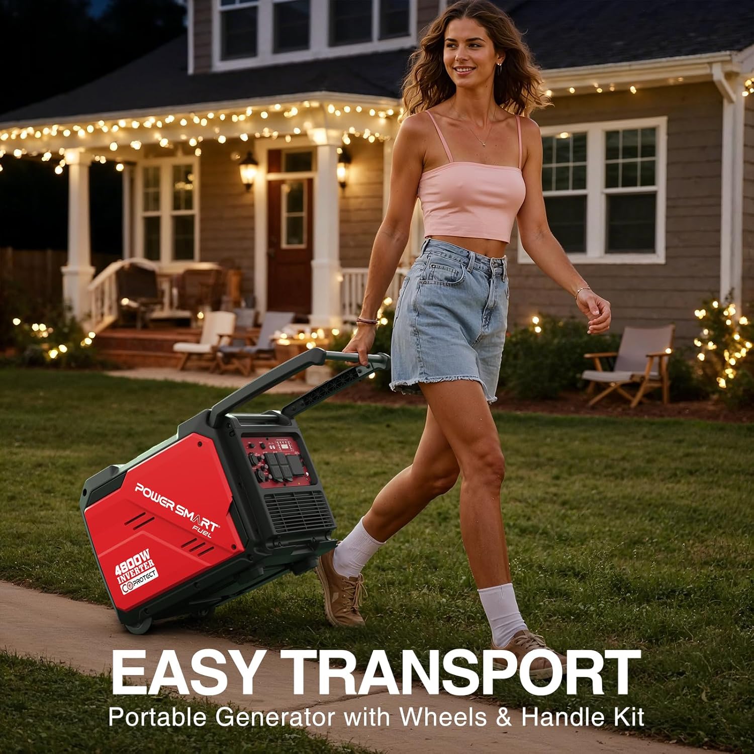 PowerSmart 4800W Portable Inverter Generator, Gas Powered Quiet Inverter Generator with Electric Start & CO Alarm, 223cc Engine Eco-Mode RV Ready for Home Backup, Camping, Tailgating