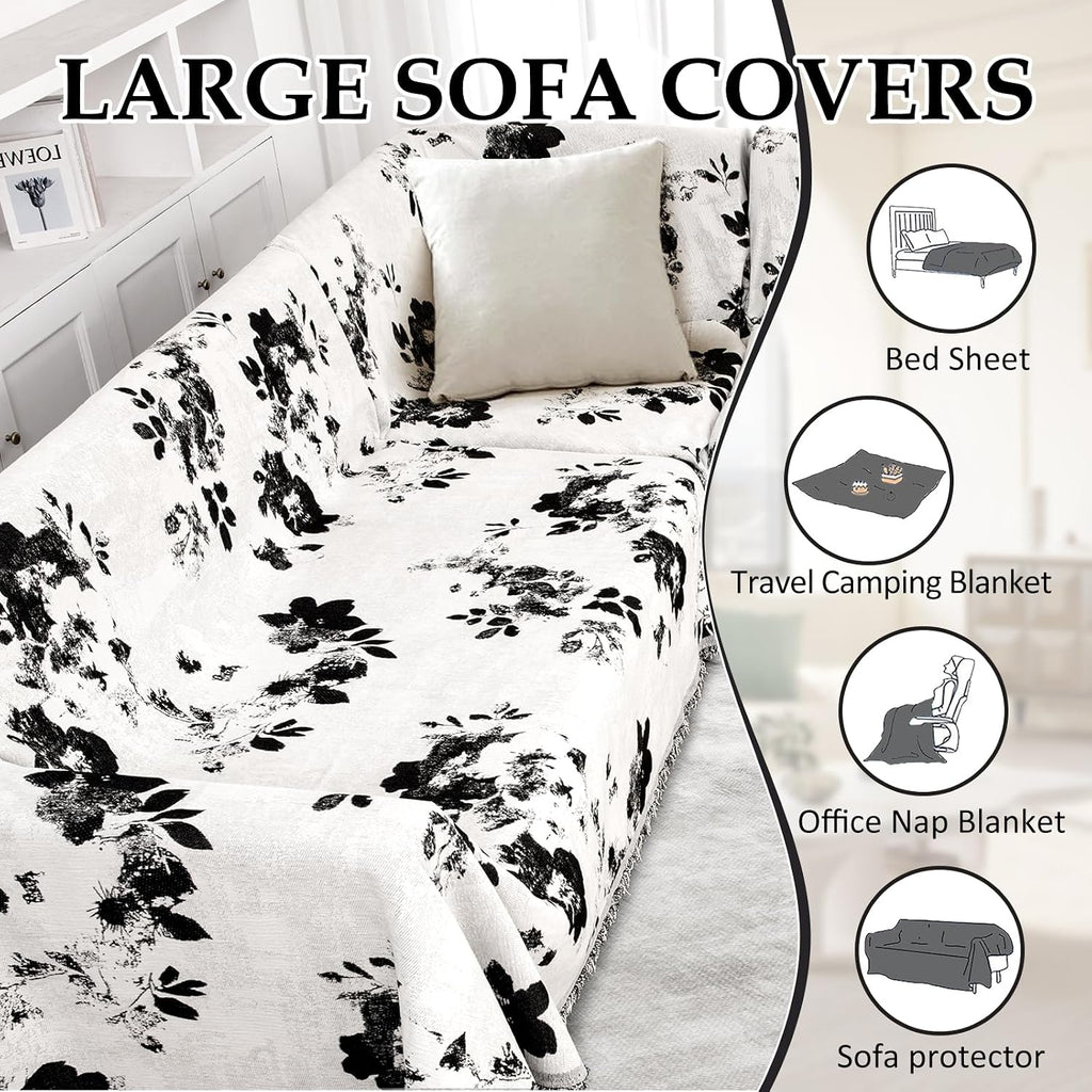 1OO% Waterproof Sectional Couch Covers for Dogs L Shaped Corner Sofa Cover Washable Chenille Sofa Slipcovers Blanket Modern Jacquard Pet Furniture Protector (91'x252', Black Flower)