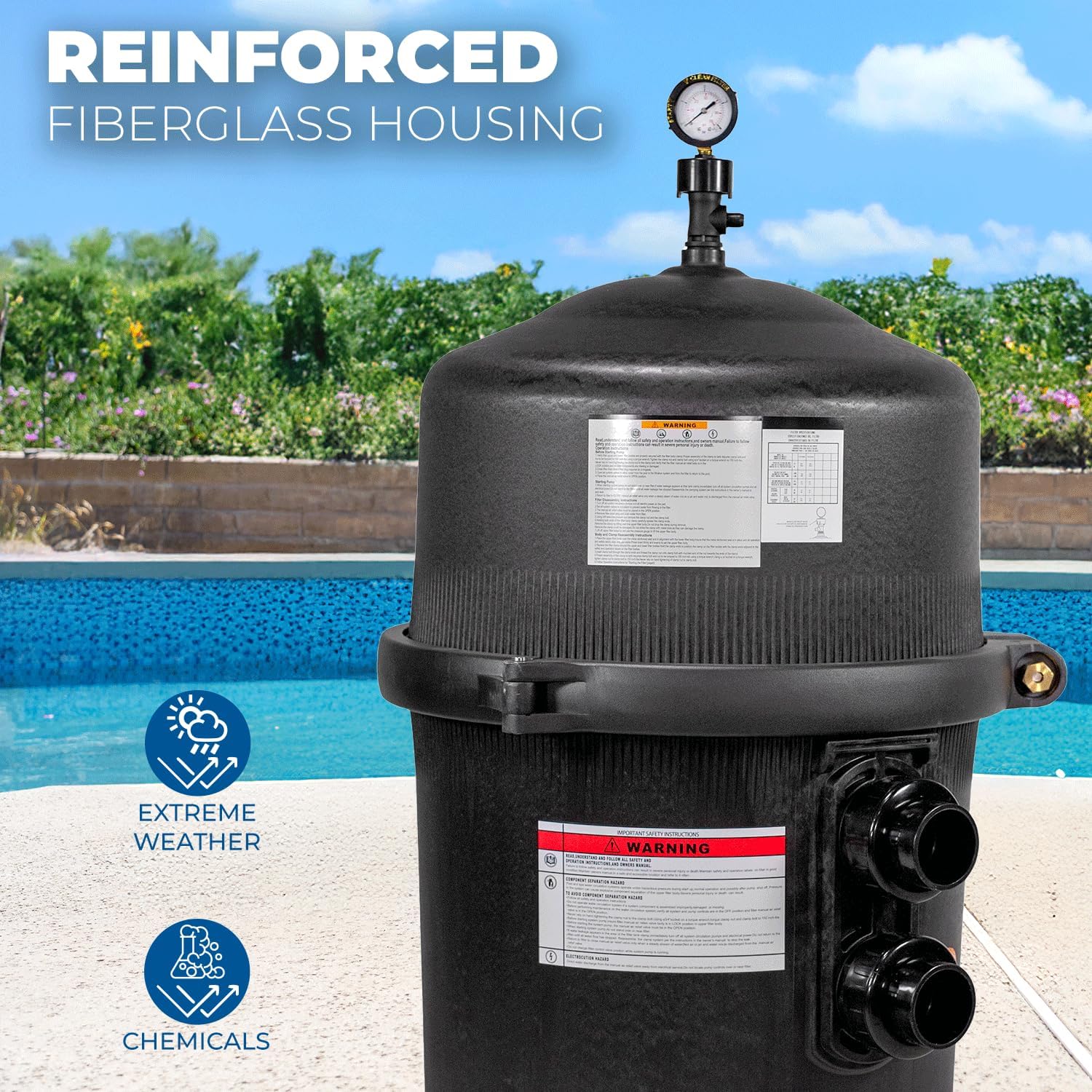 XtremepowerUS 425 SQ/FT Pool Cartridge Filter In-Ground Above Ground Swimming Pool and Spa Filter System (4-Pieces Filter Set) 2' Inlet/Outlet Fitting