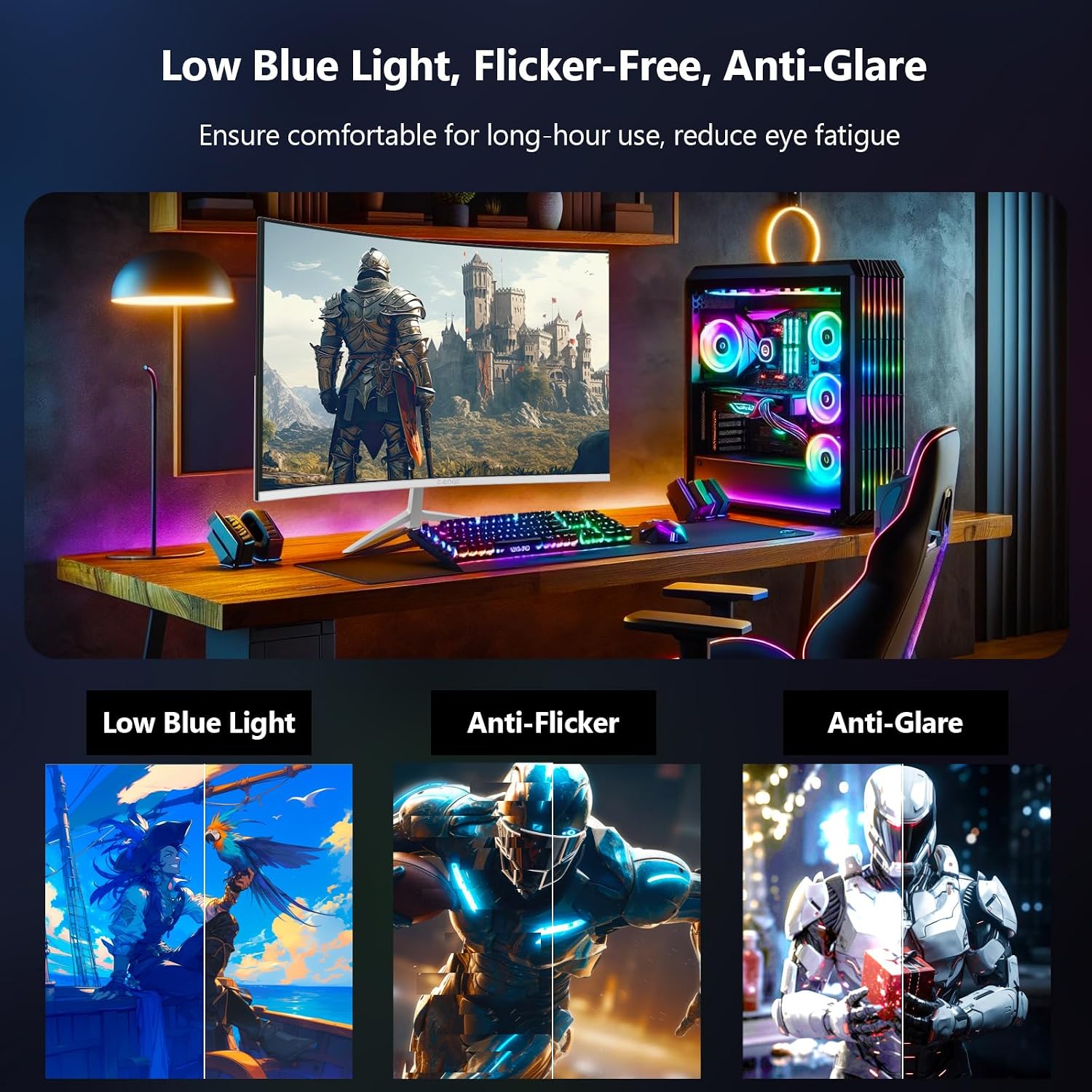 Z-Edge 27 inch Curved Gaming Monitor, FHD 1080P 240Hz 280Hz Curved 1500R Computer Monitor, Fast MPRT 1ms, FreeSync, Low Blue Light, 350nits, 16.7M Colors, 4000:1 Contrast, UG27P 1X DP and 1X HDMI