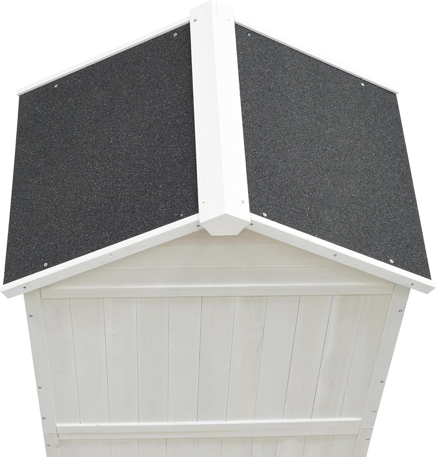 GDFStudio 67' Fir Wood Storage Shed 2 Doors Design Outdoor Tool Storage House Cabinet with Sloped Roof & 4 Interior Compartments for Garden Patio Backyard, White
