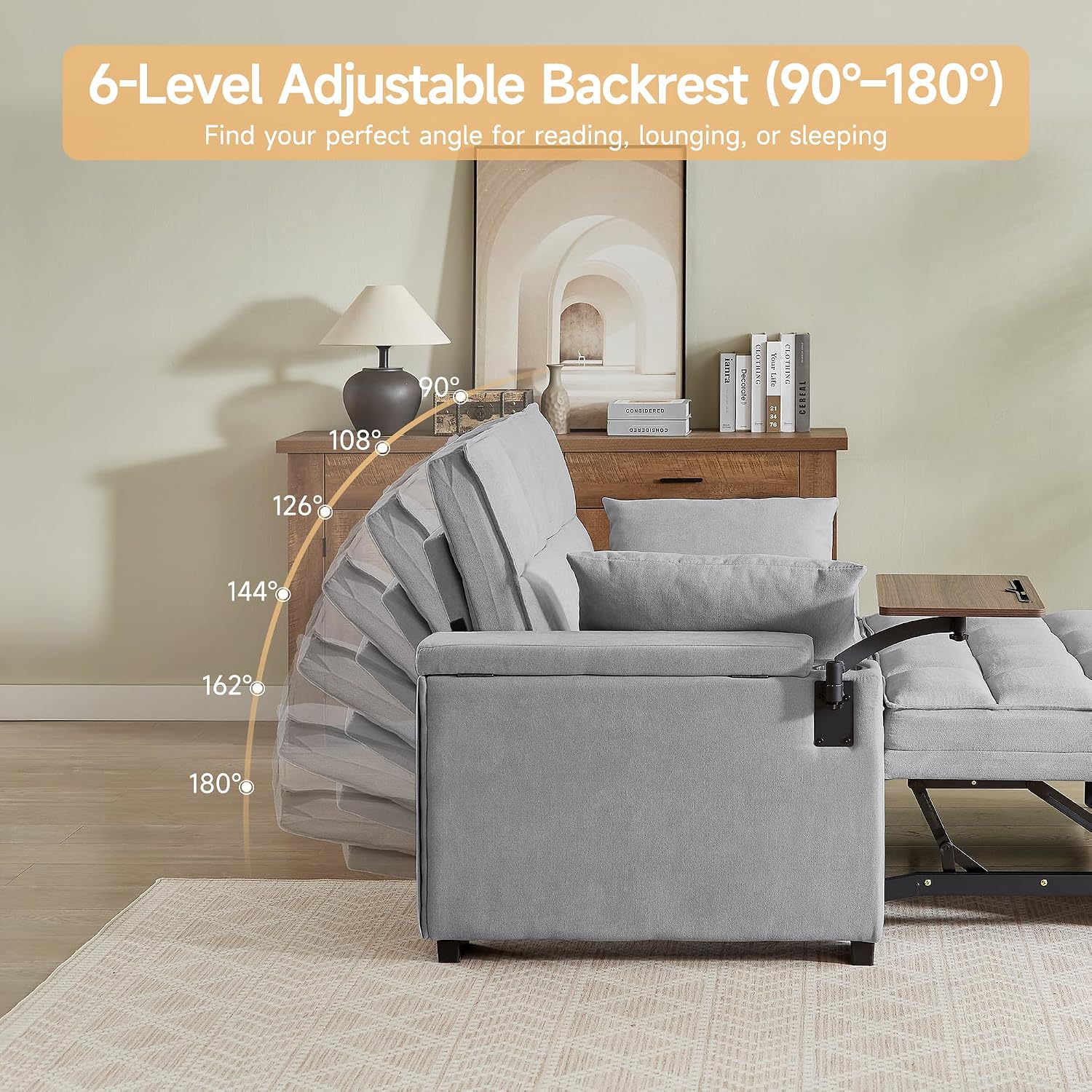 Auvsoce 65' Sleeper Sofa Bed Loveseat, Convertible Couch for Living Room, RV Sofa with Adjustable Backrest, Chaise Lounge, Side Table, USB & Type-C Ports