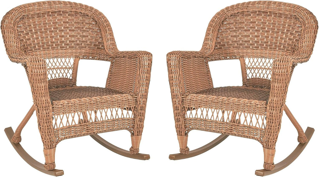 Jeco Set of 2 Wicker Rocker Chairs, Honey