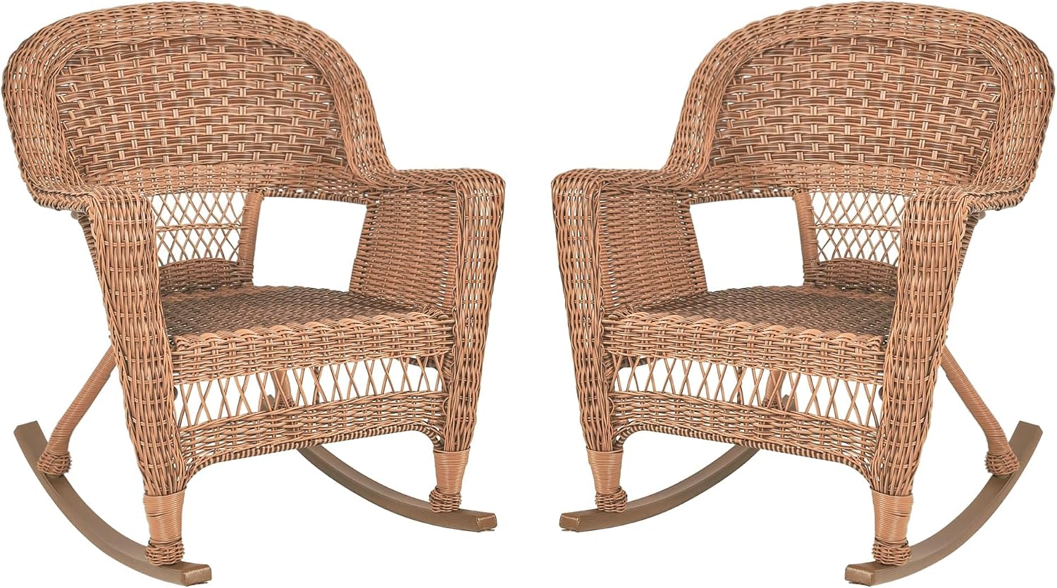 Jeco Set of 2 Wicker Rocker Chairs, Honey