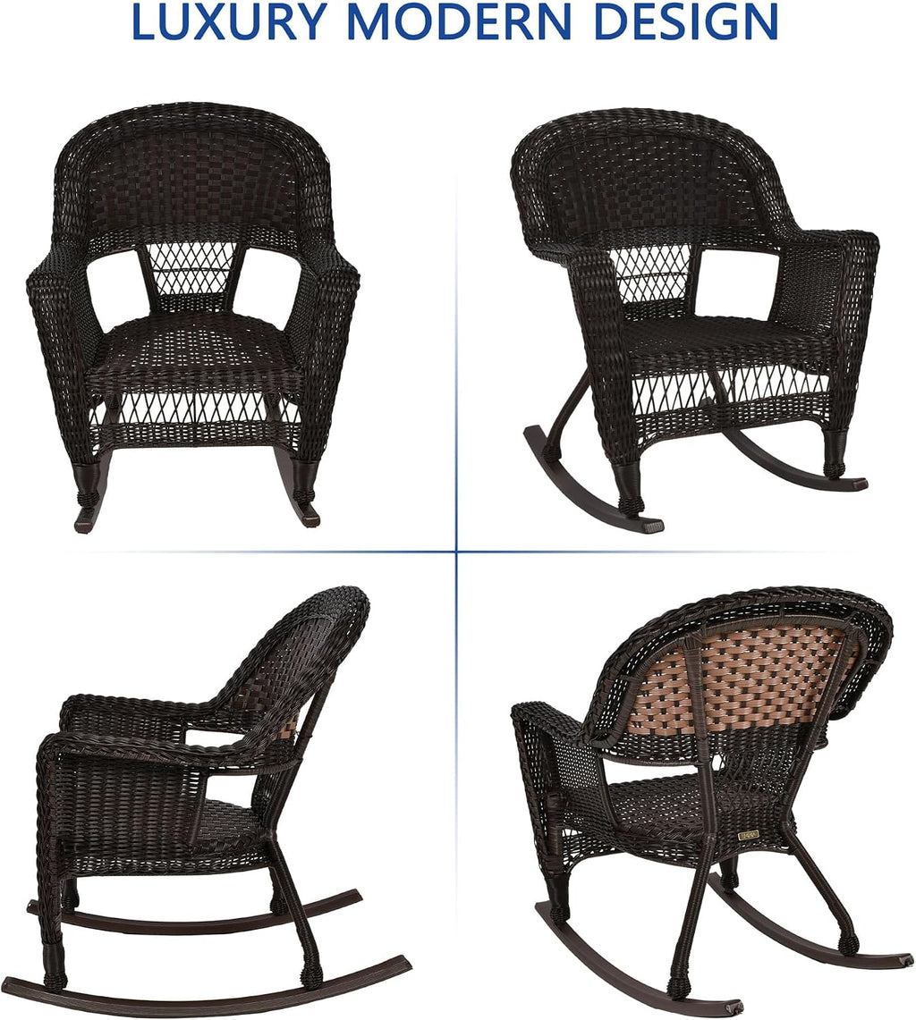 Jeco Set of 2 Wicker Rocker Chairs, Espresso