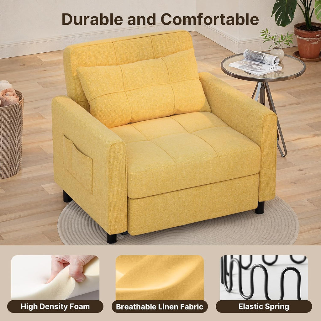 Gizoon Sofa Bed Chair 3 in 1 Convertible, Pullout Single Sleeper Chair Bed with Adjustable Backrest, Spacious Multifunctional Sofa Couches for Living Room, Bedroom, Apartment