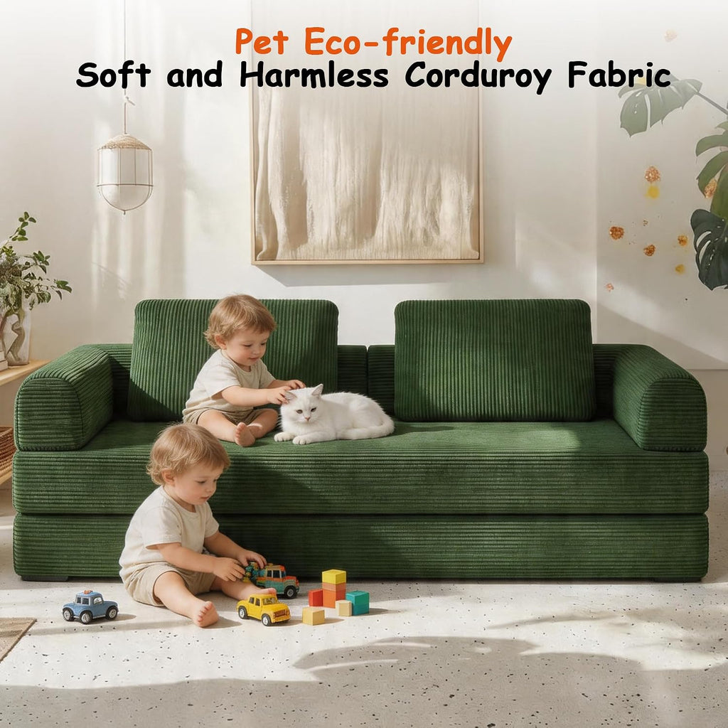 78' Convertible Sofa Bed, 5-in-1 Boneless Sleeper Sofa with with Fixed Frame & Pocket, Corduroy Pull Out Couch with 2 Pillows, Couch Bed for Living Room, Small Spaces, Bedroom, No Assembly