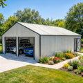 25 x 33 FT Metal Shed, Double Garage Shed with Side Entry Door, 2 Car Prefab Garage with 16 GA Steel Frame, Extra Large Outdoor Storage Building for Truck, Power Tools, Boat, Cream
