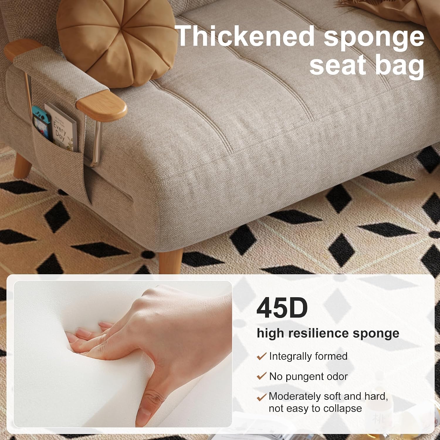5-in-1 Convertible Chair Bed Sleeper, 5-Position Adjustable Backrest & Storage, 28' Compact Modern Sleeper Chair for Small Spaces, Guest Room, Living Room (Single Sofa bed-28.35')