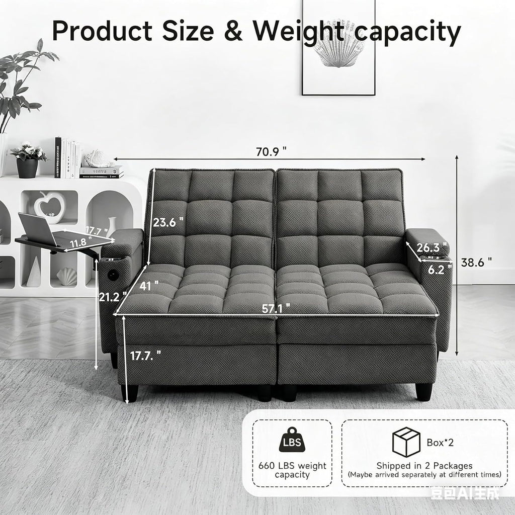 oaaktu Queen Size Sleeper Sofa Couch with Pullout Bed,Convertible Pull Out Adjustable Backrest for Small Spaces,Apartment, Guest Room (1113-khaki)