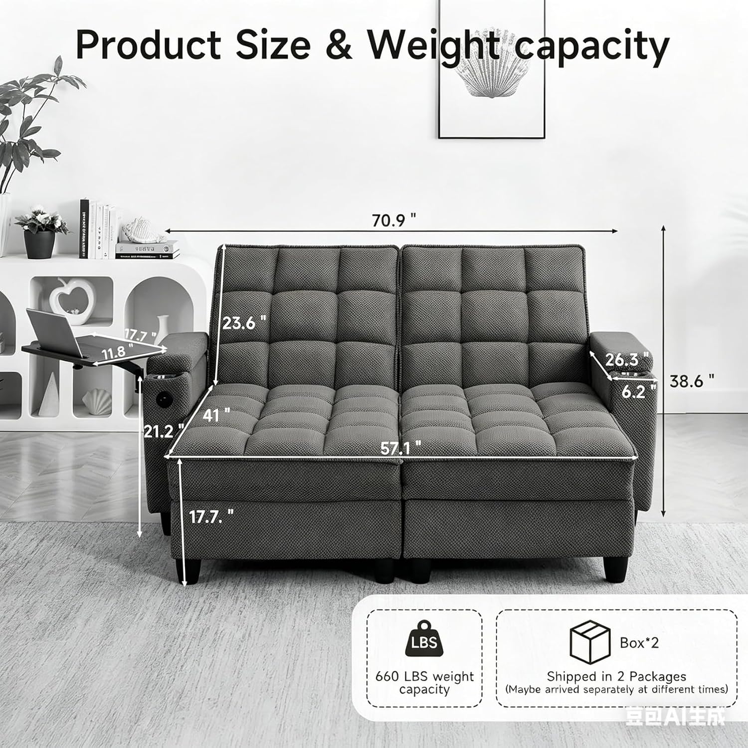oaaktu Queen Size Sleeper Sofa Couch with Pullout Bed,Convertible Pull Out Adjustable Backrest for Small Spaces,Apartment, Guest Room (1113-khaki)