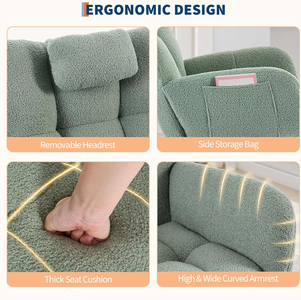 300lb Capacity Nursery Glider Rocker,Teddy Upholstered with Wood Legs for Living Room,Bedroom Nursery Includes Side Pockets
