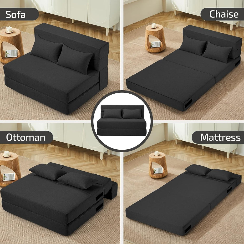 SUYOLS Folding Sofa Bed with Pillows- Convertible Chair Floor Couch & Sleeping Mattress, Foldable Memory Foam Sleeper for Living Room/Dorm/Guest Room/Home Office/Apartment/Loft, Twin, Dark Gray